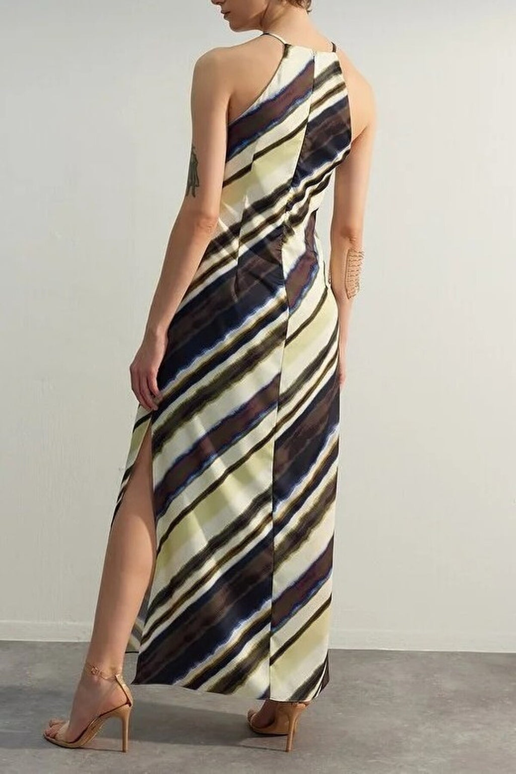 Halter Neck Sleeveless Maxi Dress with Tie-Dye Print
