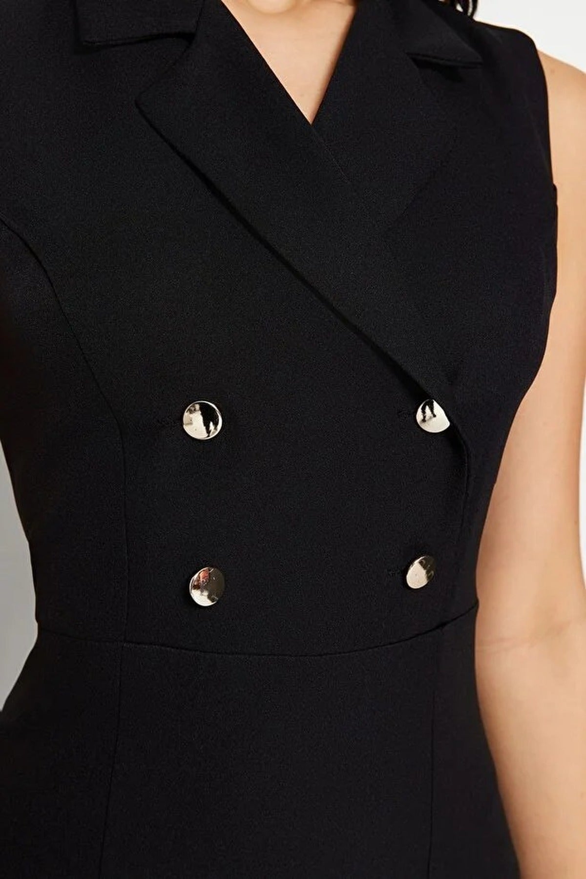 Fitted Jacket Collar Midi Woven Dress