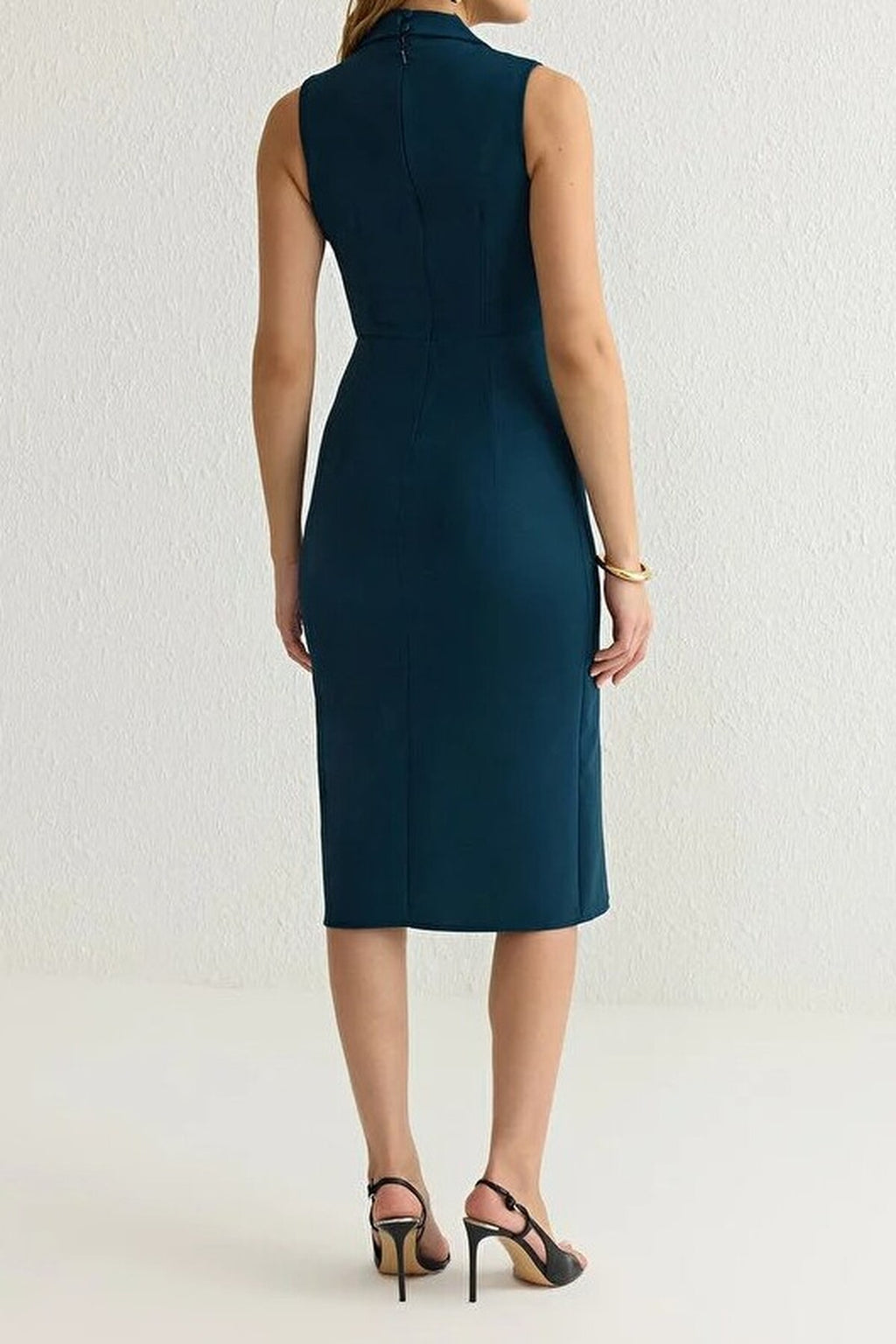Fitted Jacket Collar Midi Woven Dress