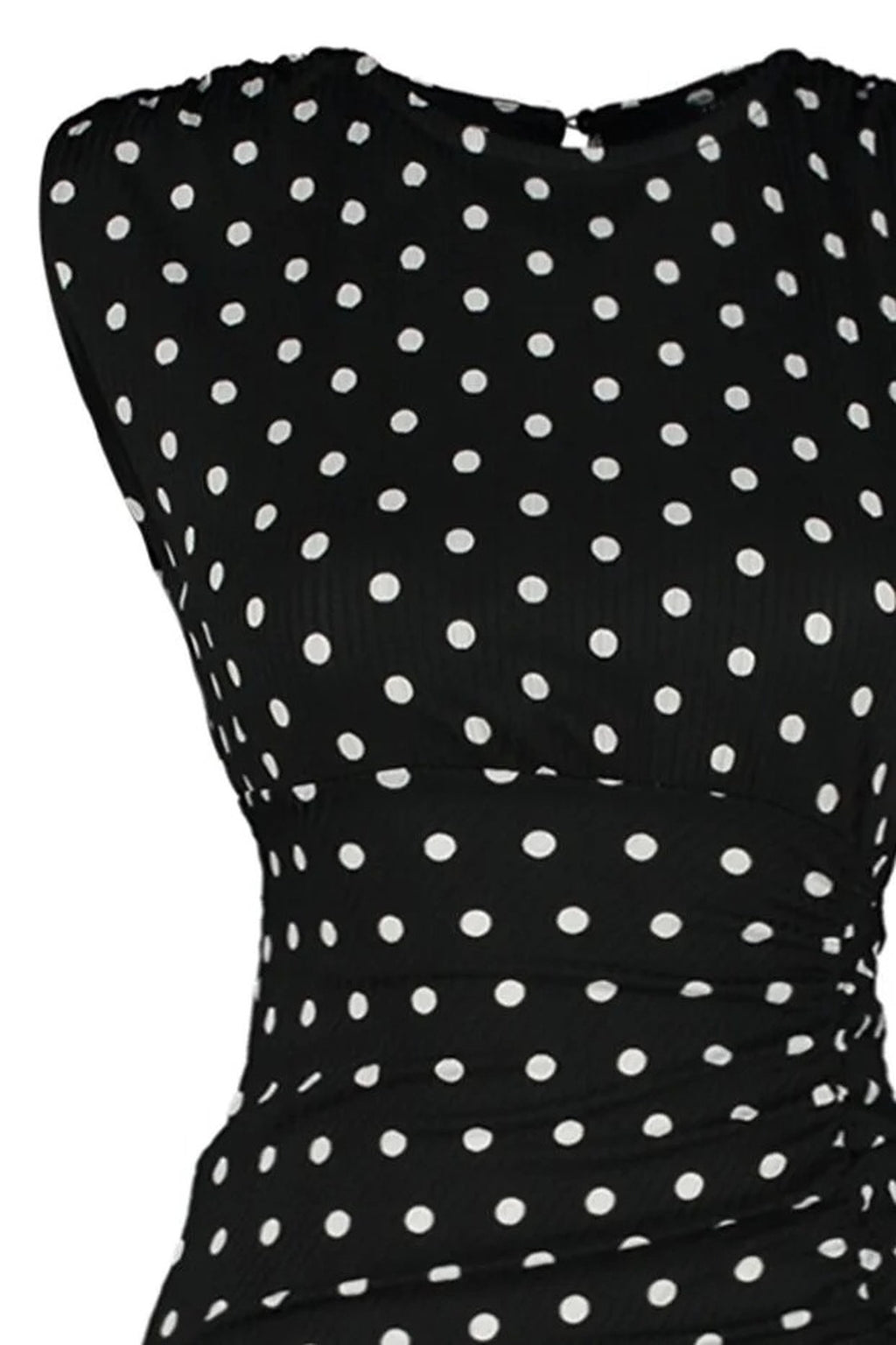 Polka Dot Open Back Slit Detail Maxi Bodycon Dress