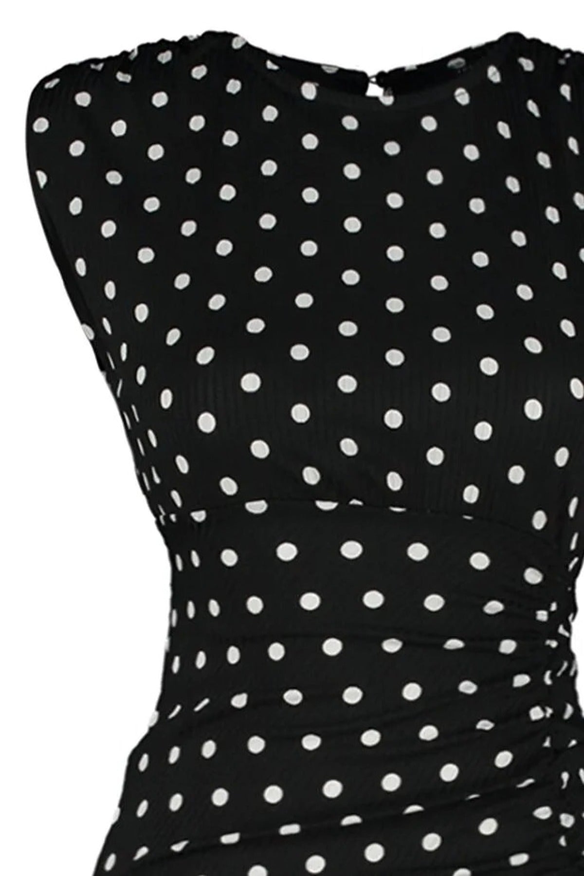 Polka Dot Open Back Slit Detail Maxi Bodycon Dress