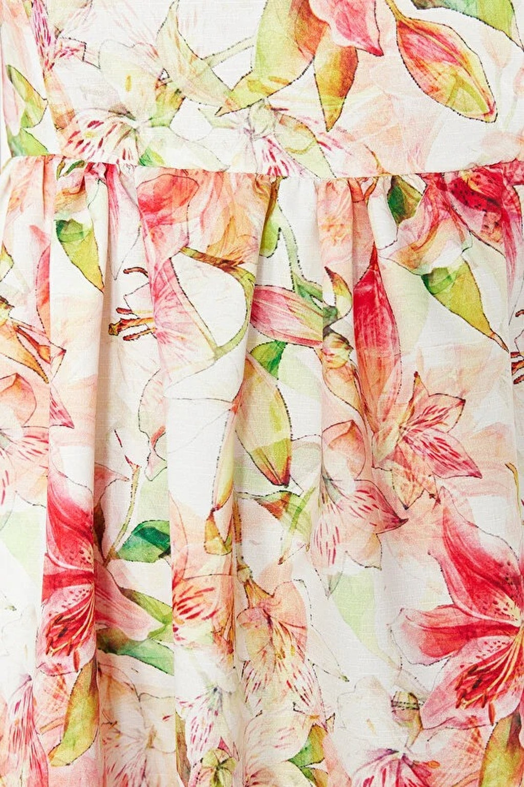 Floral Patterned A-Line Square Neck Woven Dress