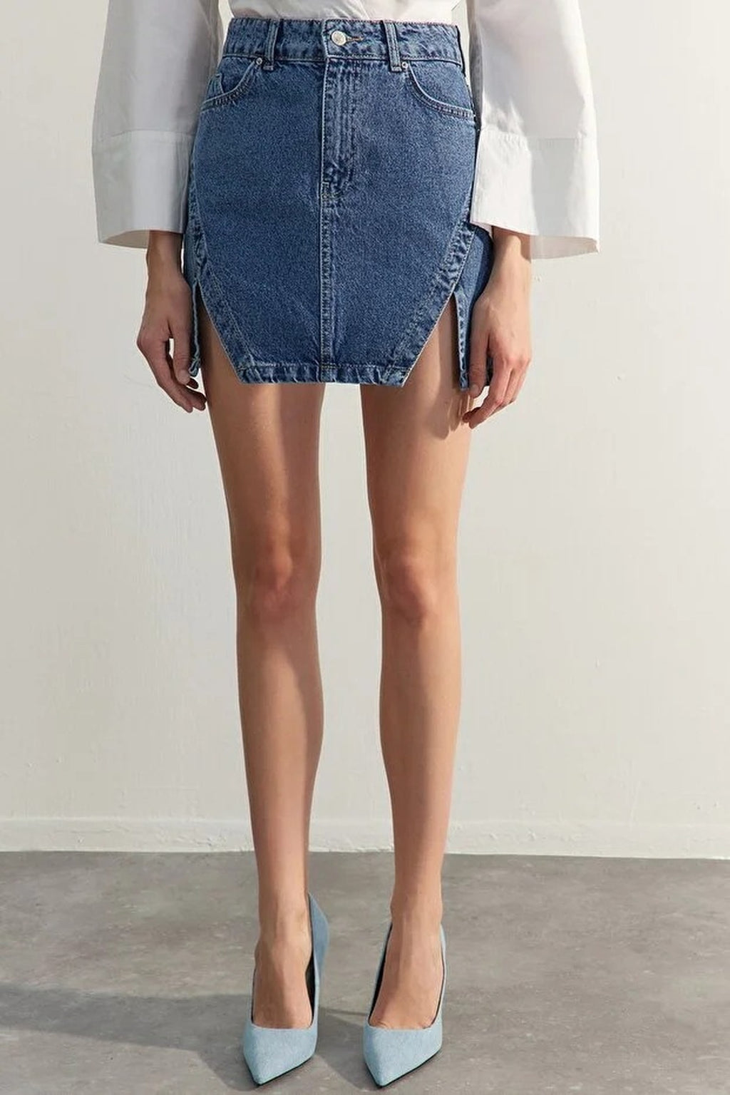 More Sustainable A-Line Mini Denim Skirt with Split Detail