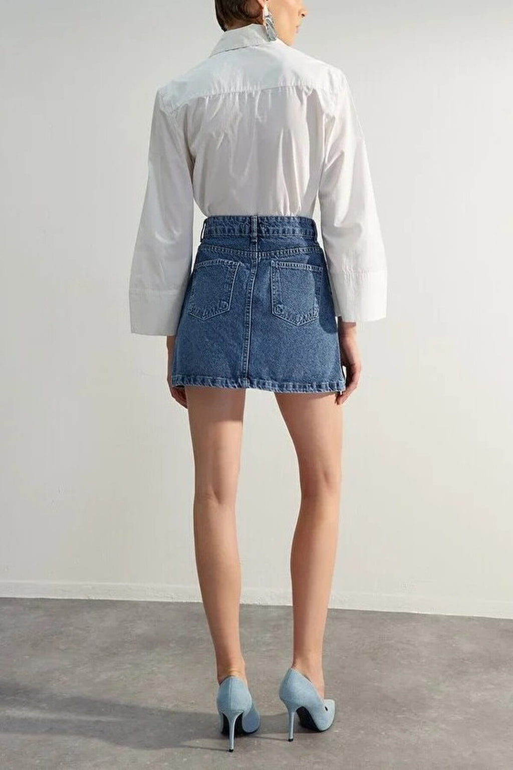 More Sustainable A-Line Mini Denim Skirt with Split Detail
