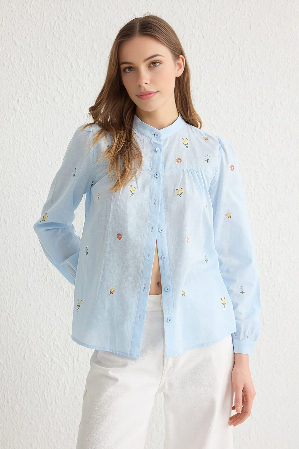 Floral Embroidered Oversize Woven Shirt