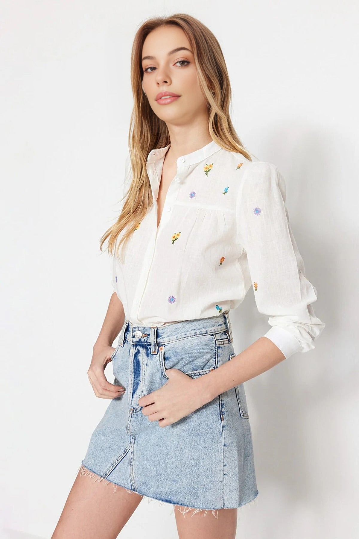 Floral Embroidered Oversize Woven Shirt
