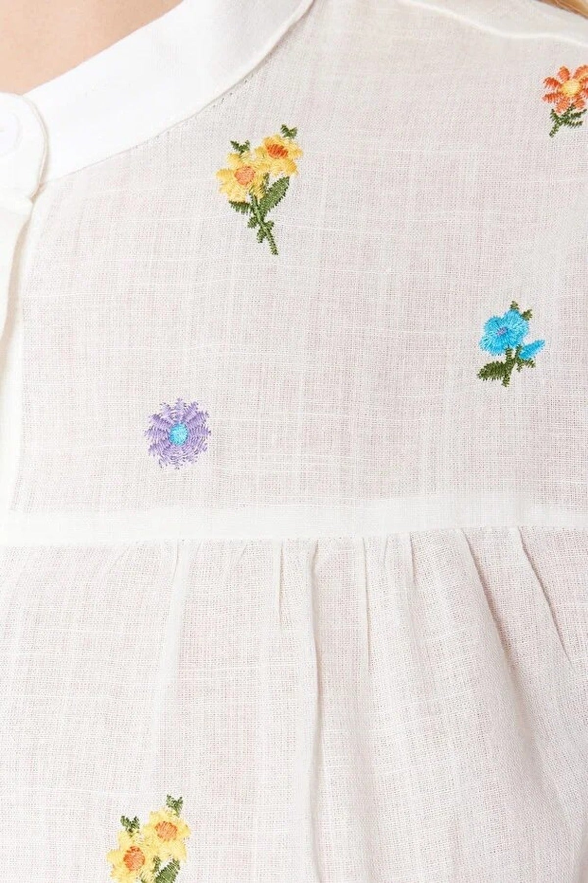 Floral Embroidered Oversize Woven Shirt