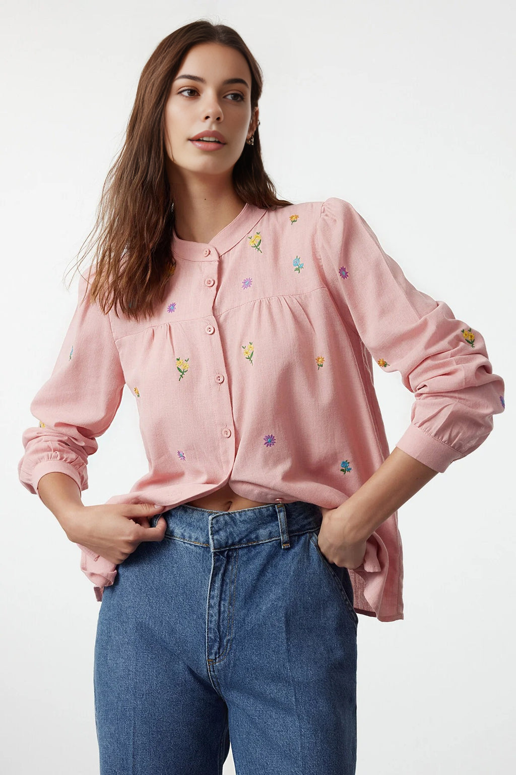 Floral Embroidered Oversize Woven Shirt