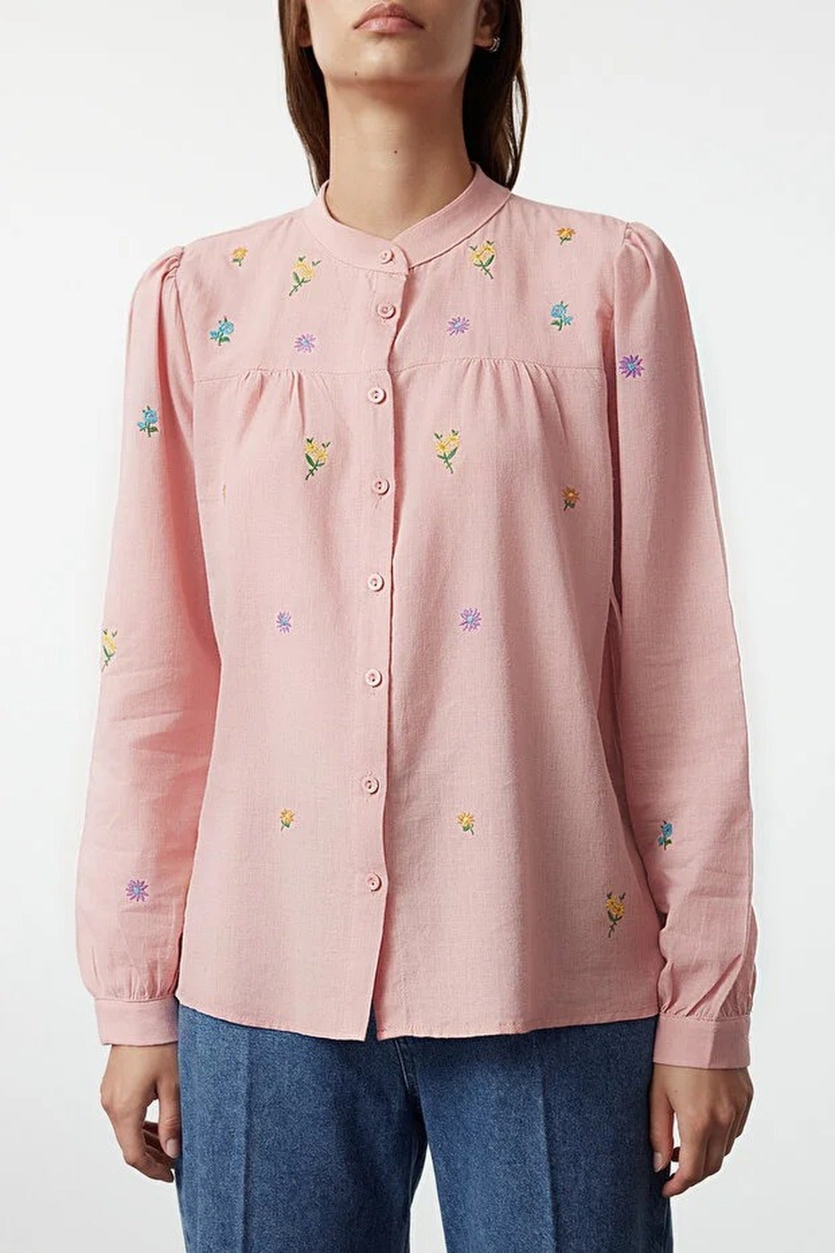Floral Embroidered Oversize Woven Shirt