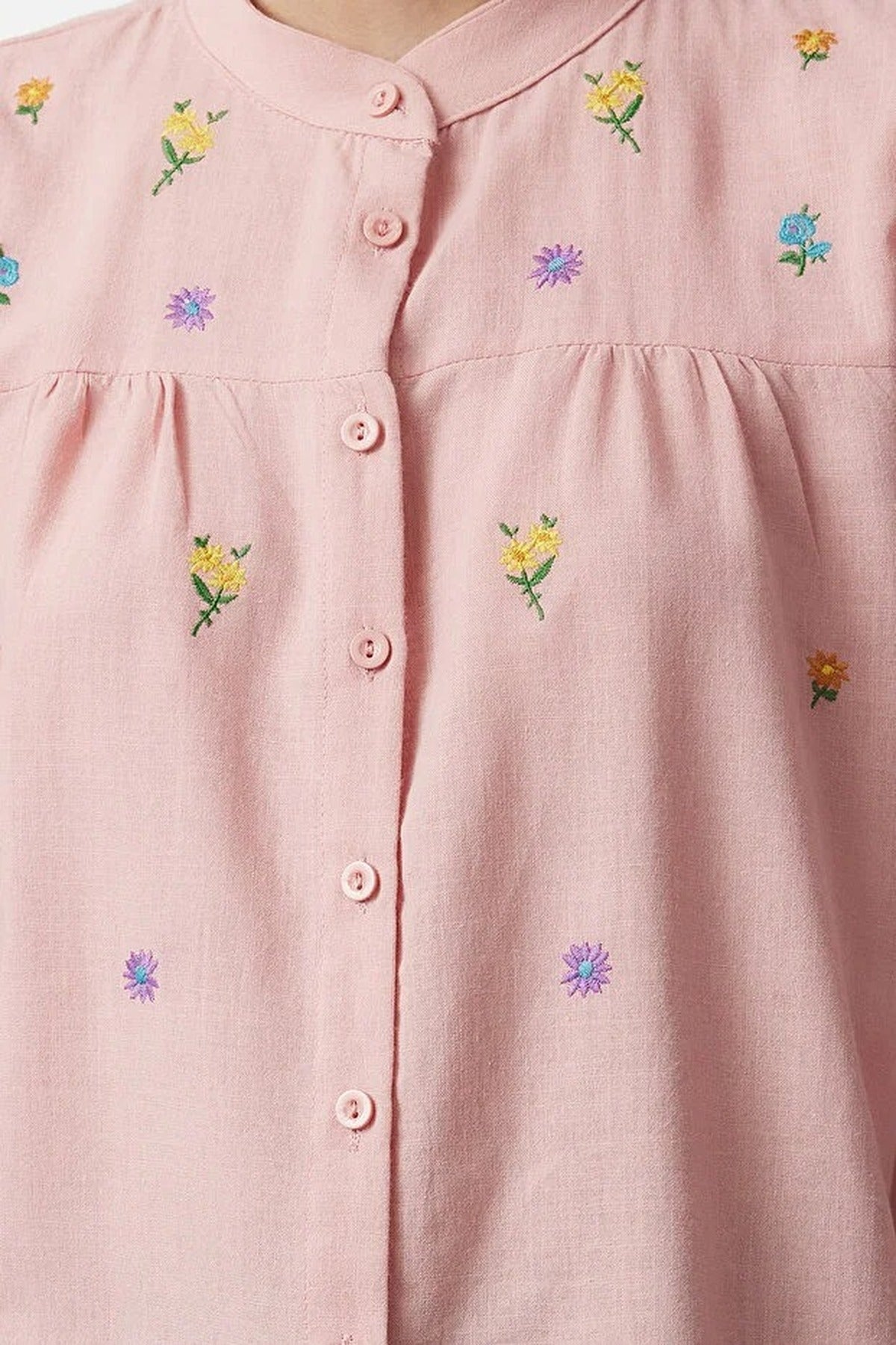 Floral Embroidered Oversize Woven Shirt