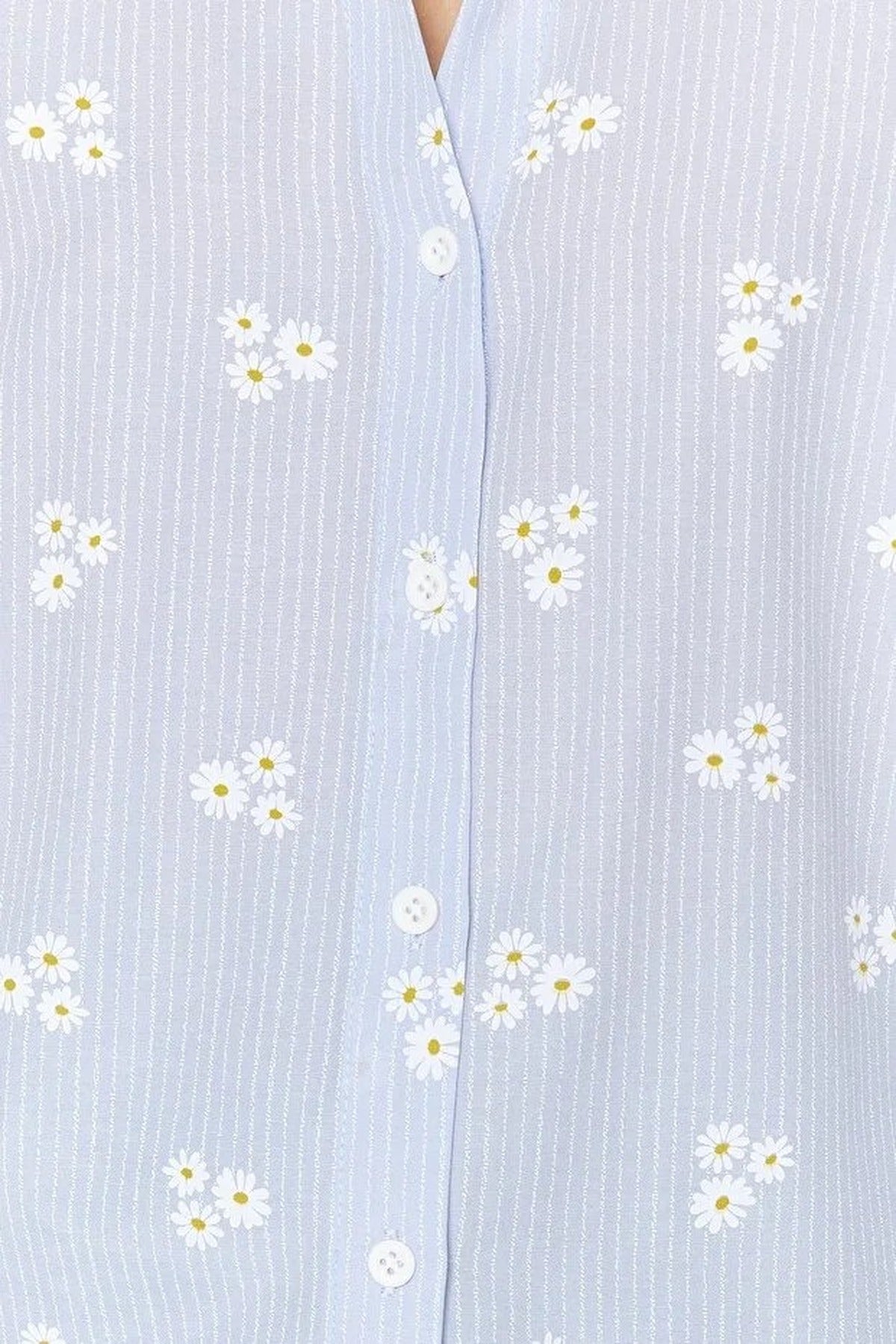 Striped Floral Pattern Cotton Oversize Woven Shirt