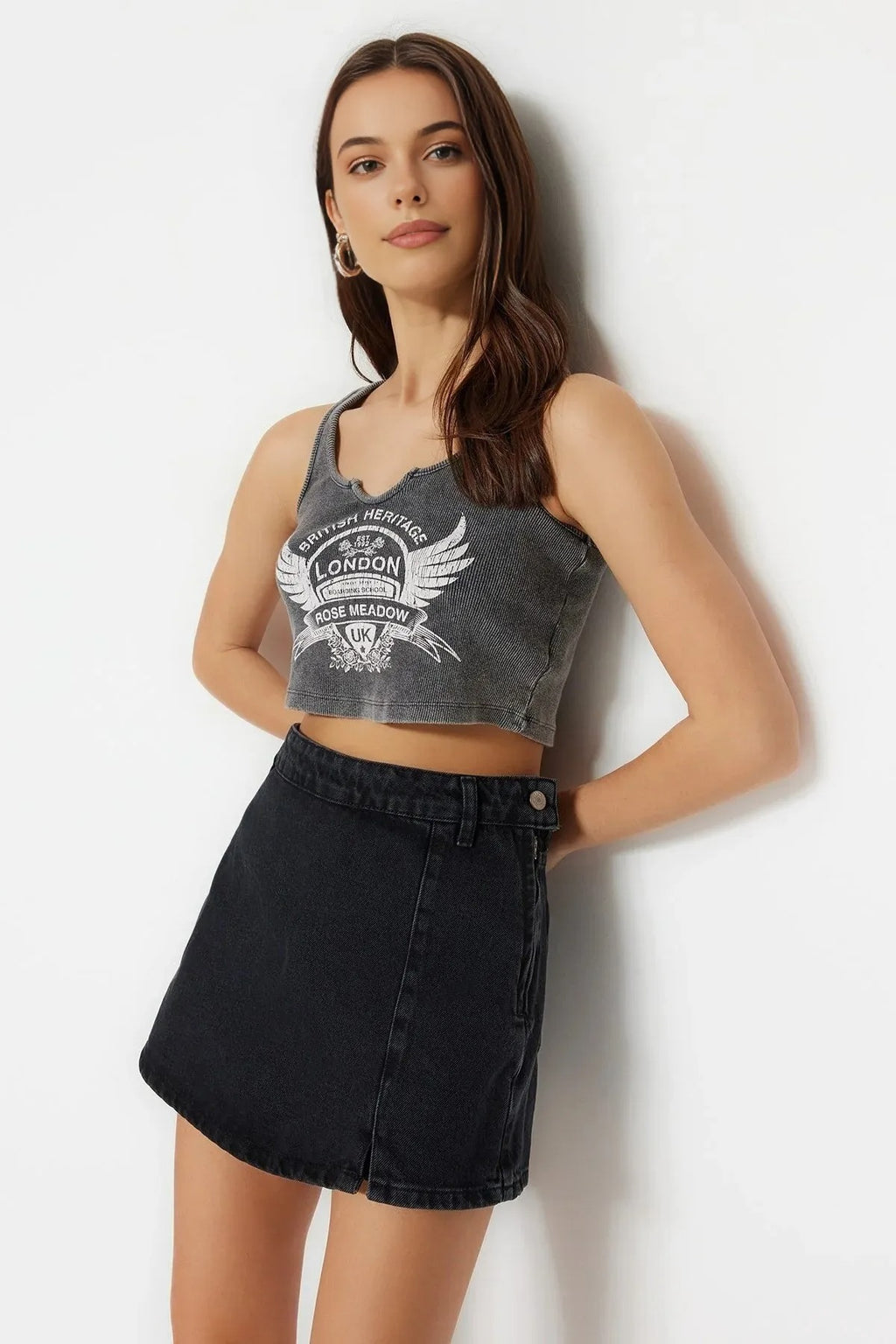 Denim Short Skirt with Slit