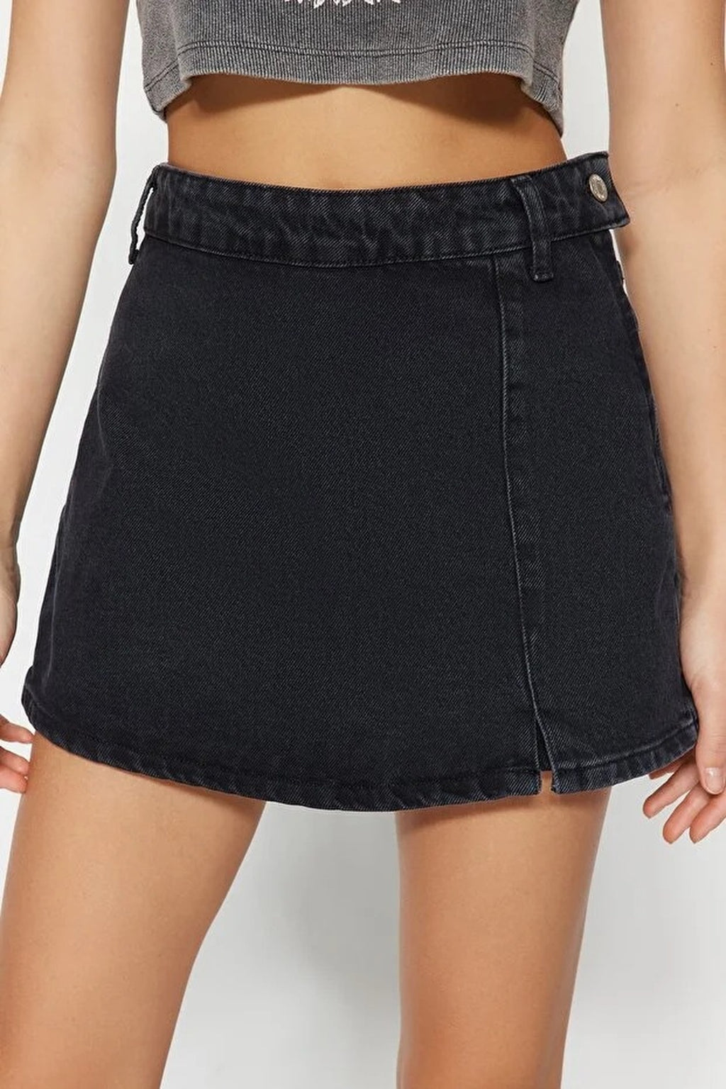 Denim Short Skirt with Slit