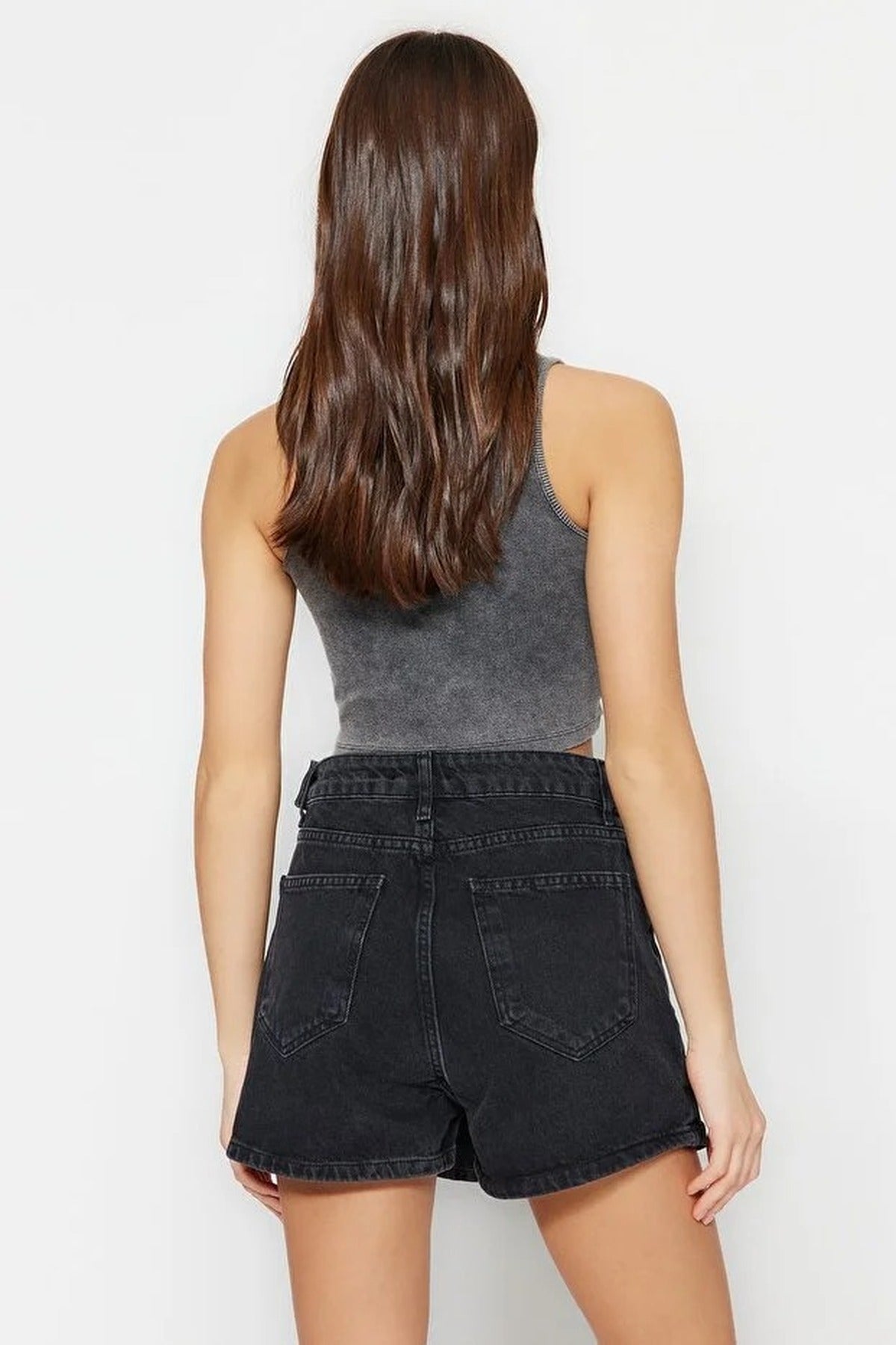 Denim Short Skirt with Slit
