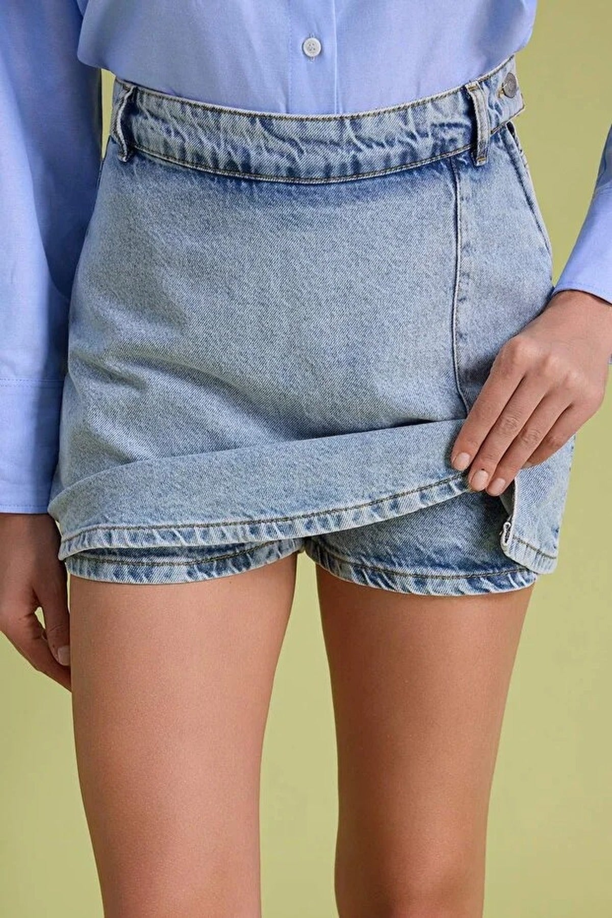 Denim Short Skirt with Slit