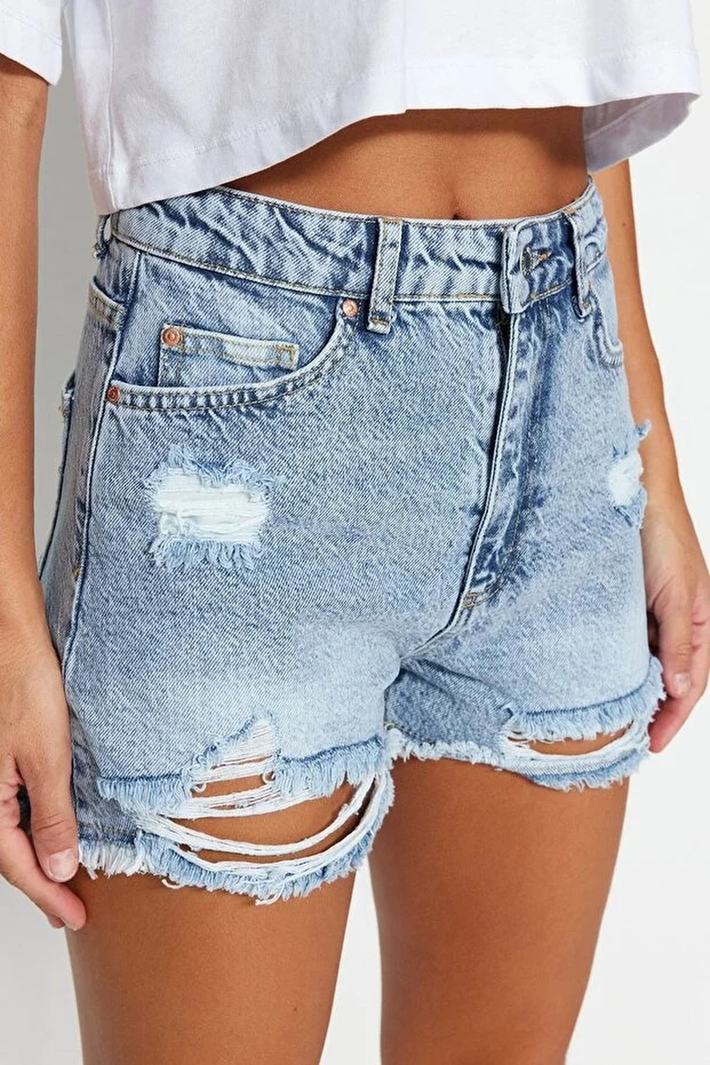 Ripped High Waist Mini Denim Short