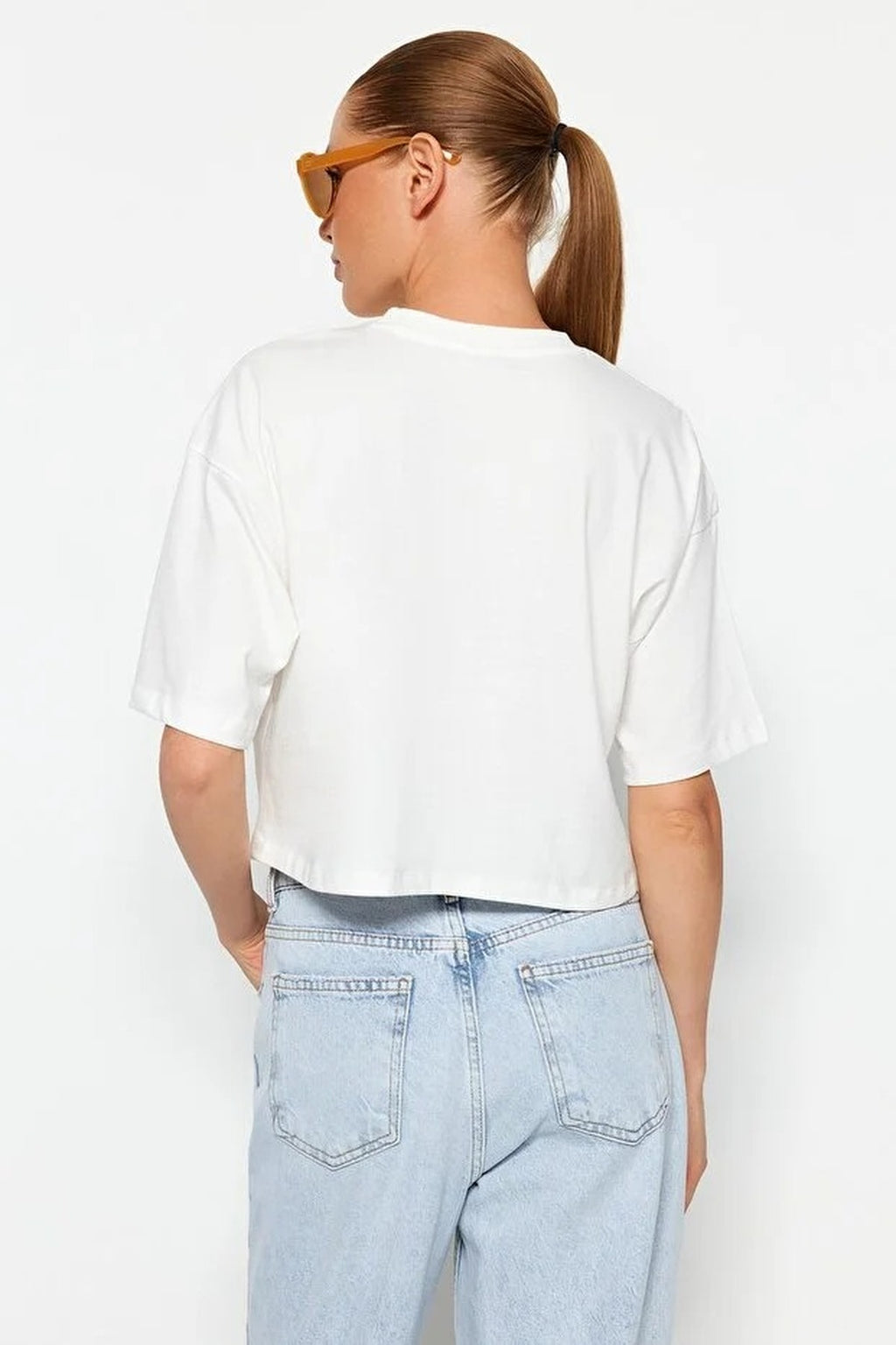 Relaxed Fit Crew Neck Crop T-Shirt