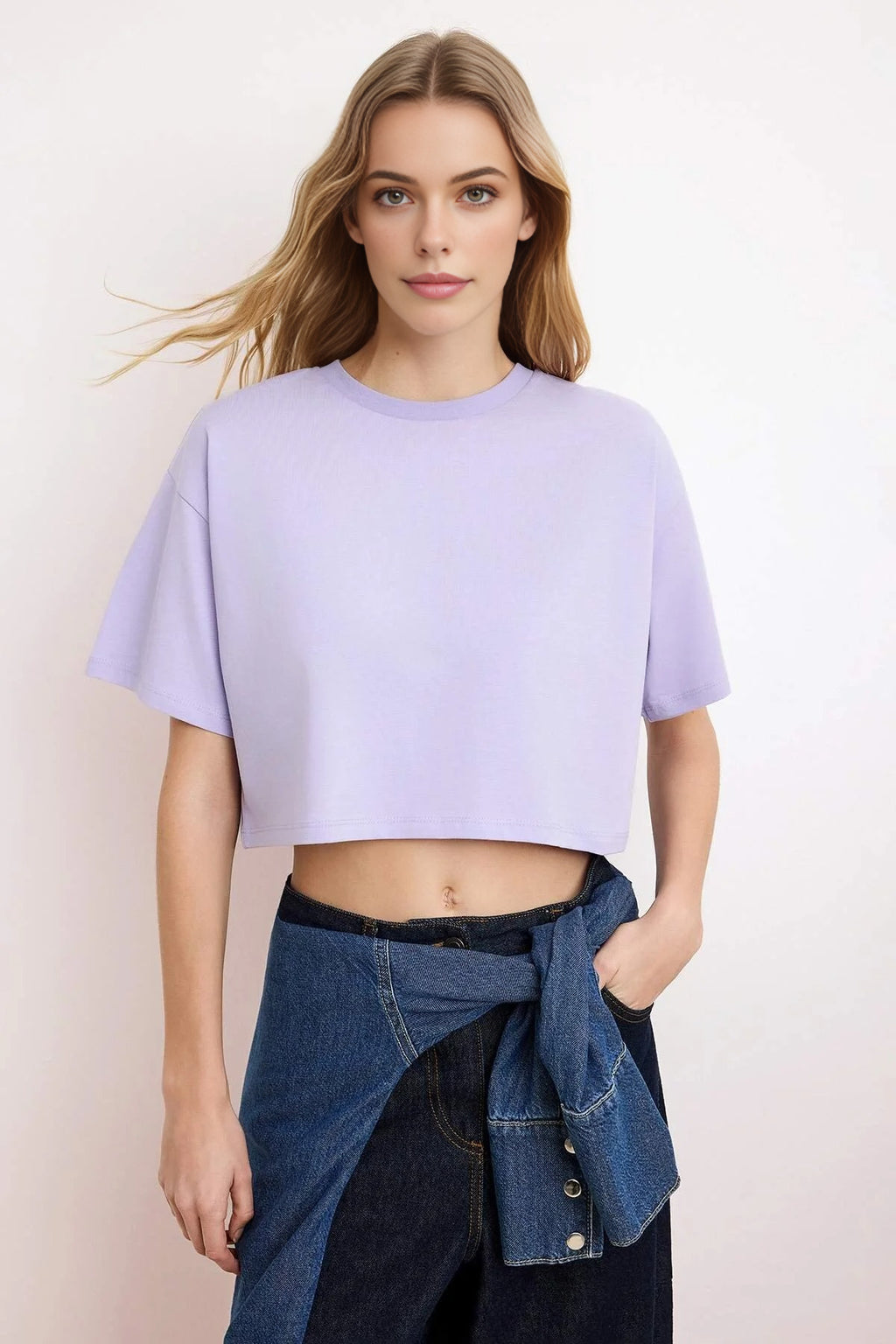 Relaxed Fit Crew Neck Crop T-Shirt