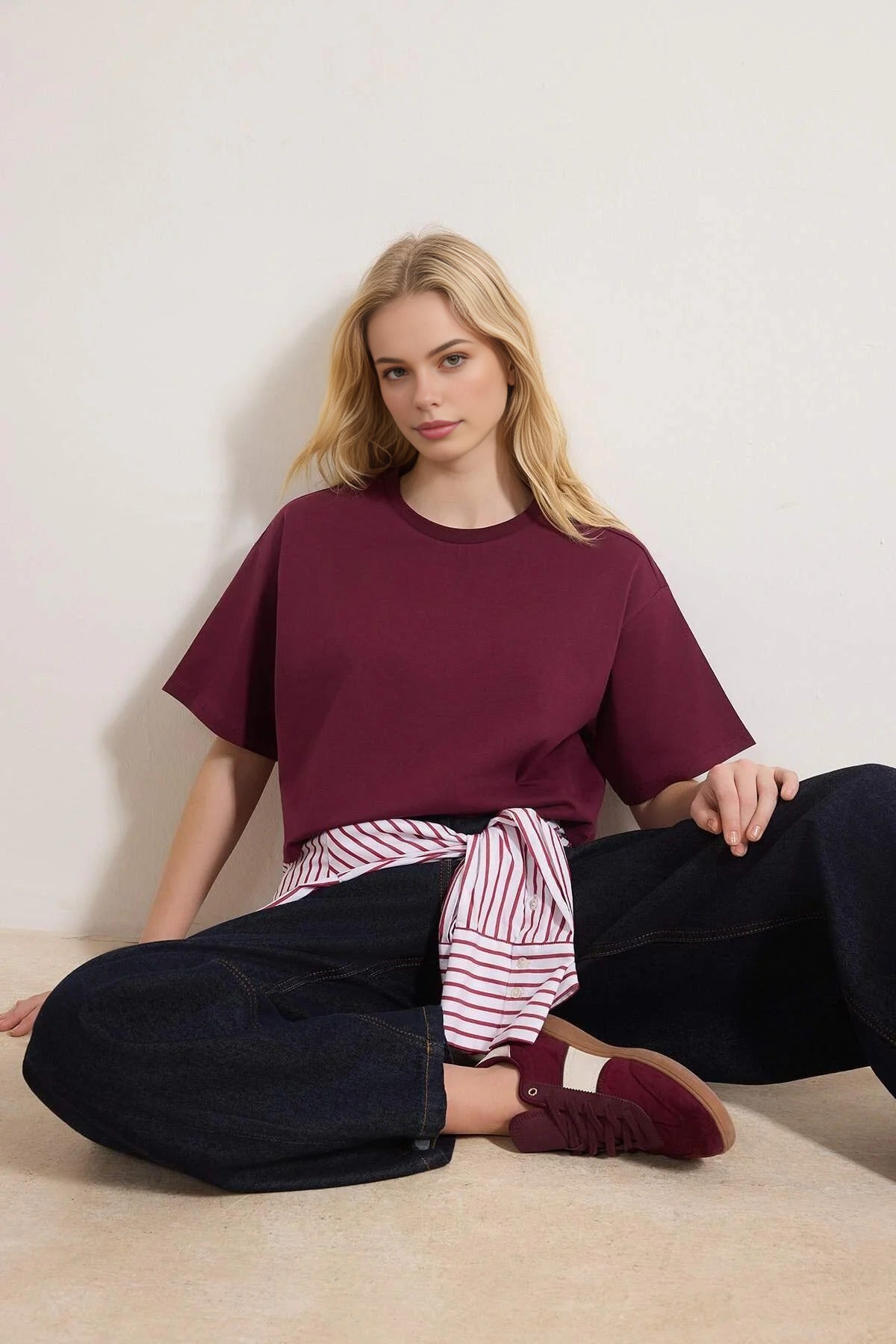 Relaxed Fit Crew Neck Crop T-Shirt