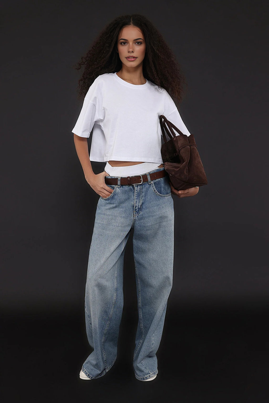 Relaxed Fit Crew Neck Crop T-Shirt