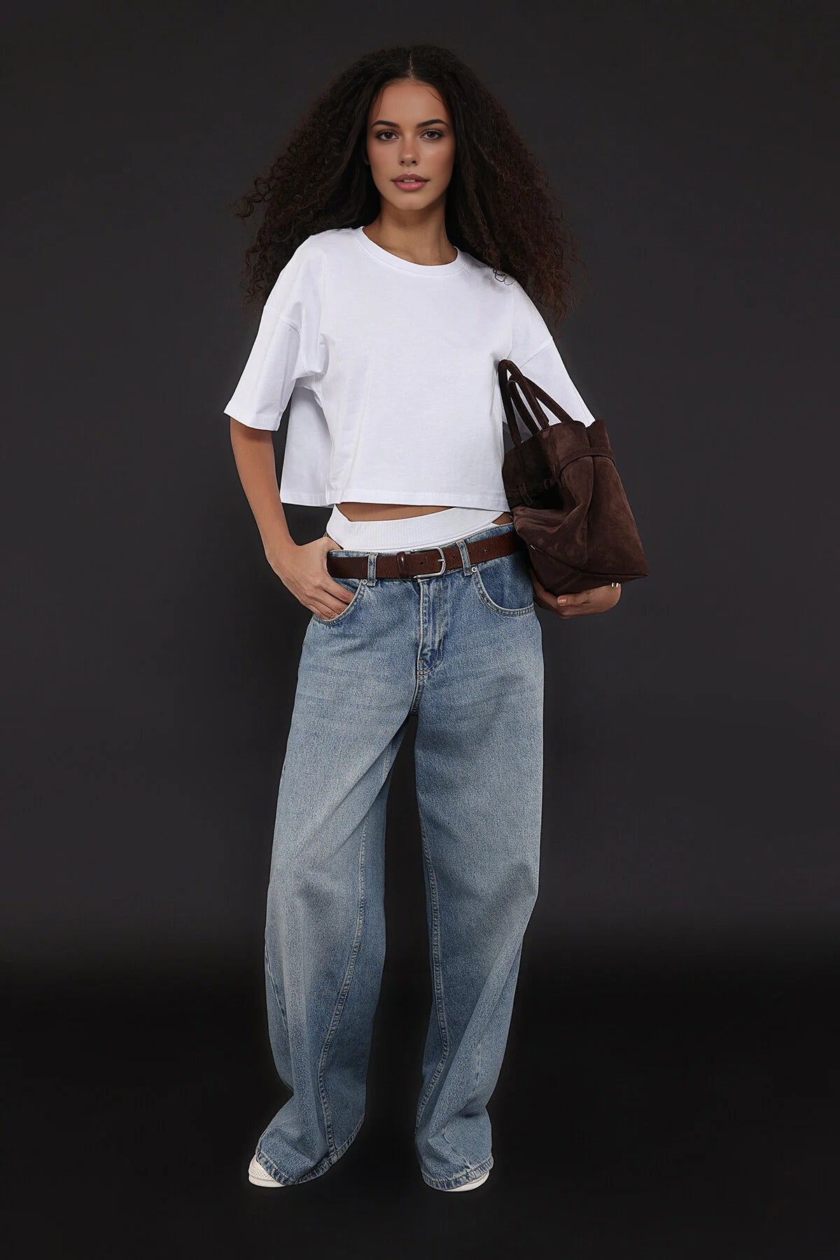 Relaxed Fit Crew Neck Crop T-Shirt