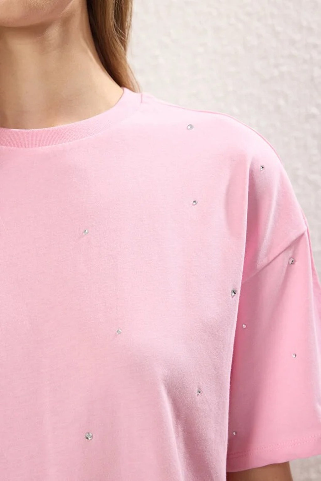 100% Cotton Stone Detail Crew Neck Knitted T-Shirt