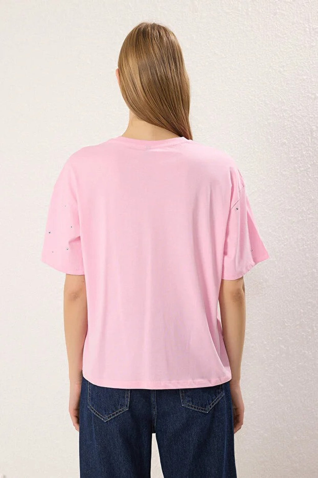 100% Cotton Stone Detail Crew Neck Knitted T-Shirt