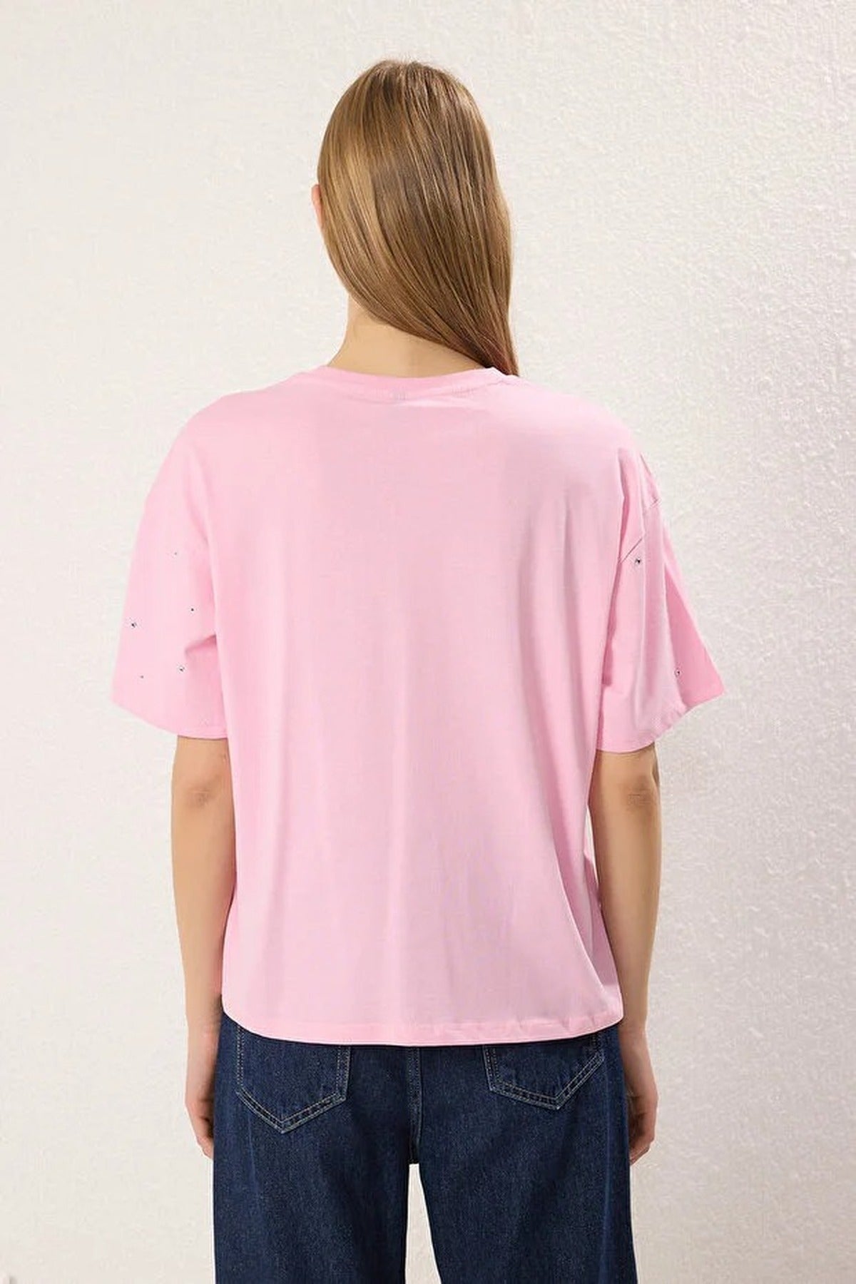 100% Cotton Stone Detail Crew Neck Knitted T-Shirt
