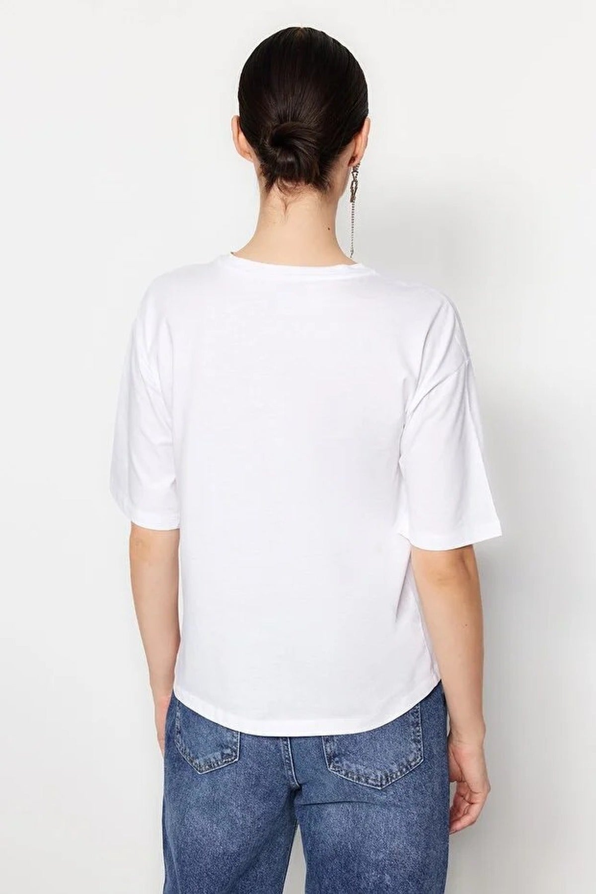 100% Cotton Stone Detail Crew Neck Knitted T-Shirt
