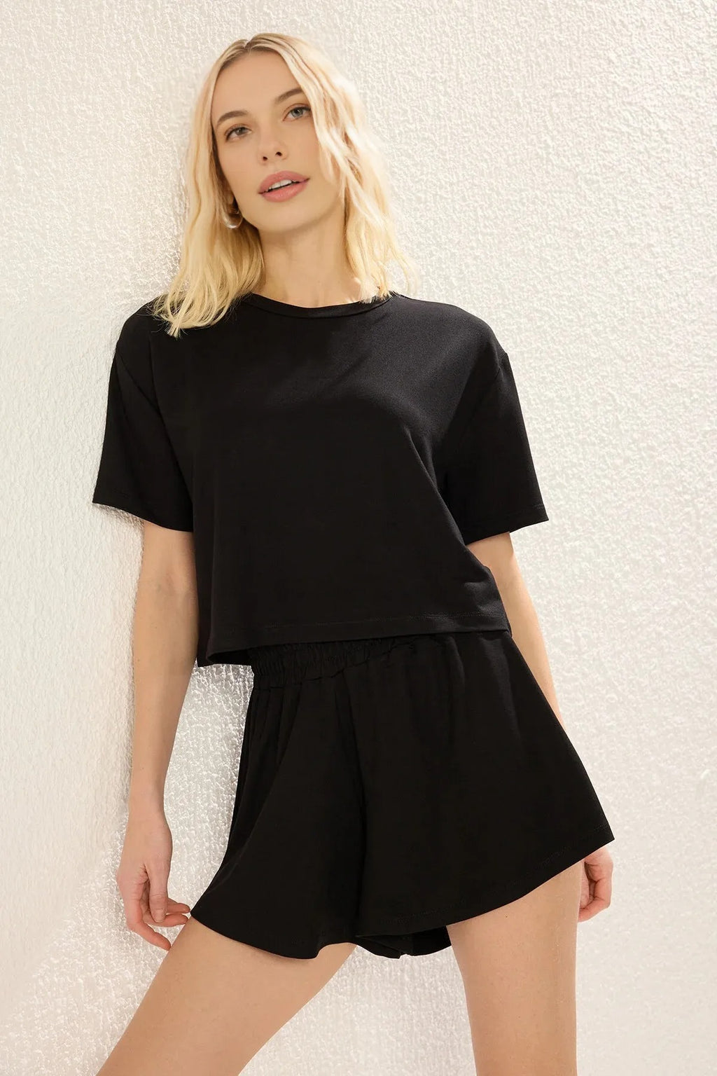 2-Piece Soft-touch Knitted T-shirt and Shorts Set