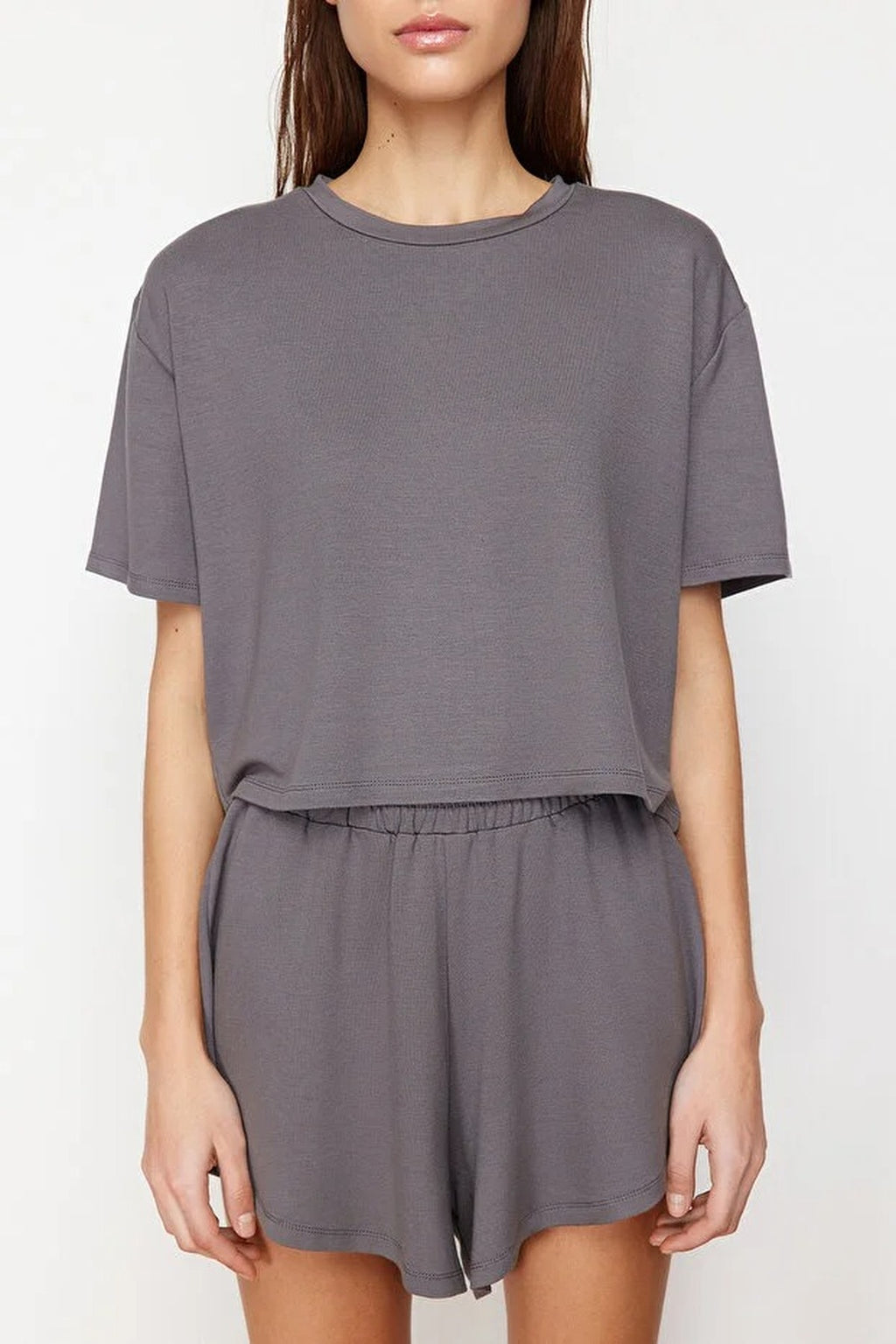 2-Piece Soft-touch Knitted T-shirt and Shorts Set