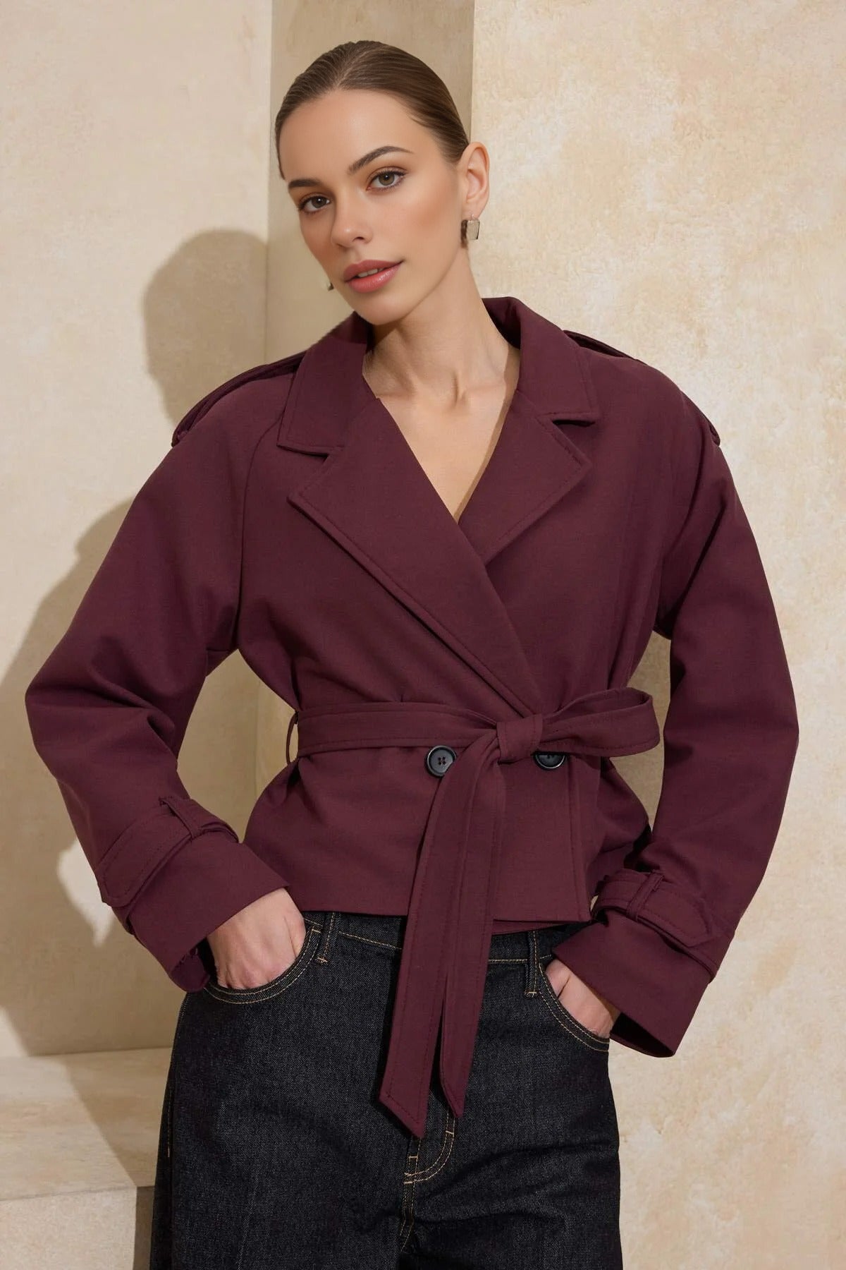 Woven Crop Blazer Jacket