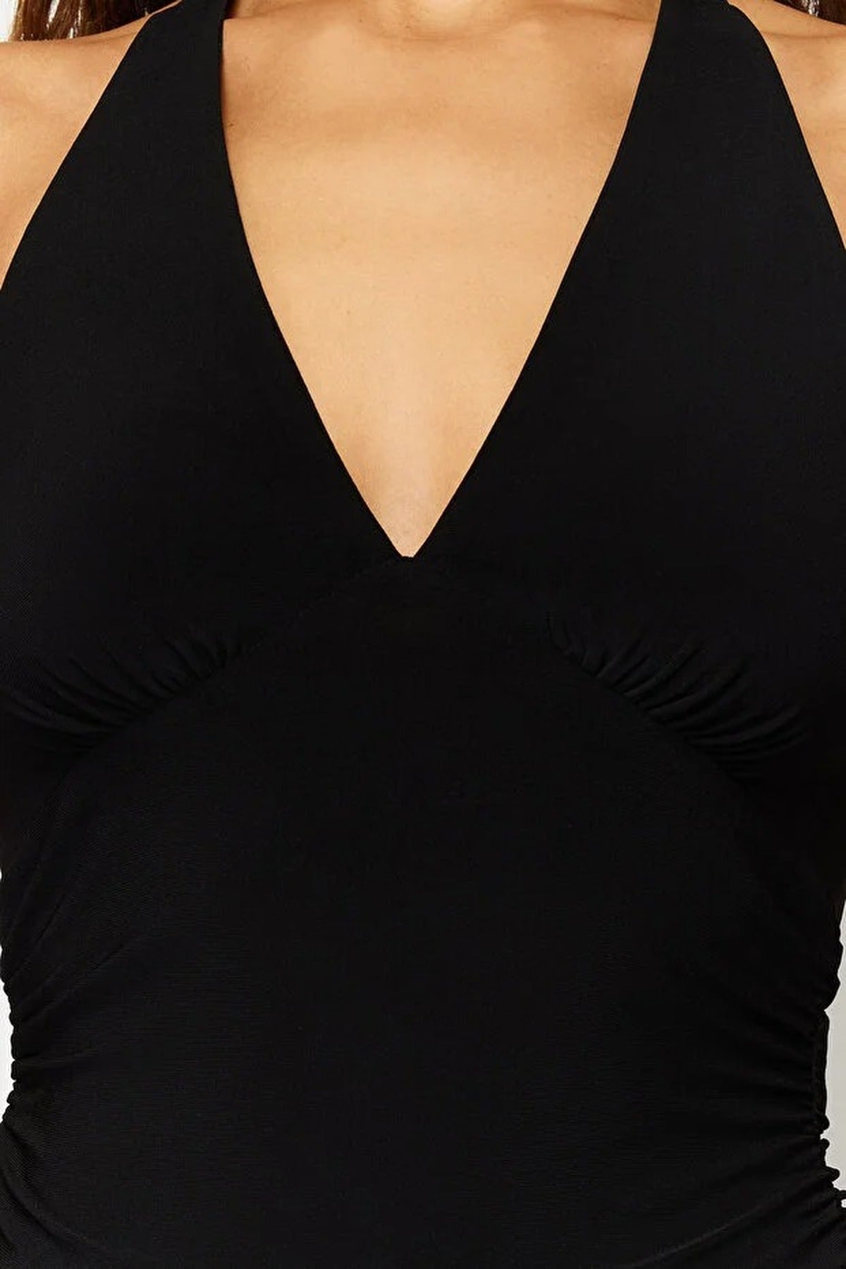 Halter Neck Patterned Fitted Crop Knit Blouse