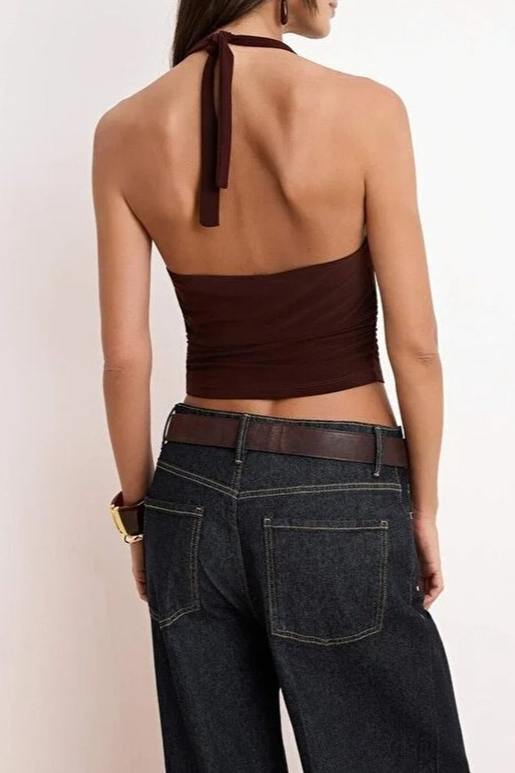 Halter Neck Patterned Fitted Crop Knit Blouse