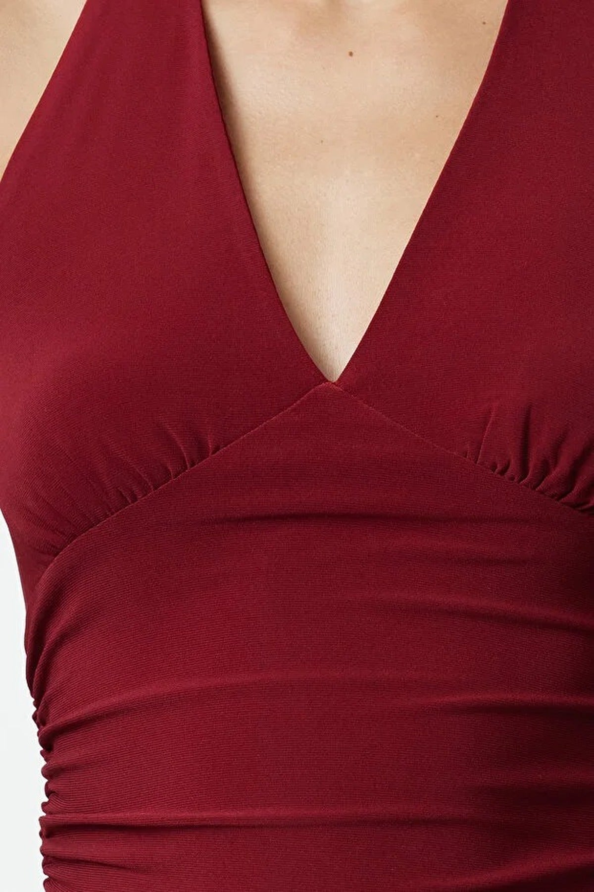 Halter Neck Patterned Fitted Crop Knit Blouse