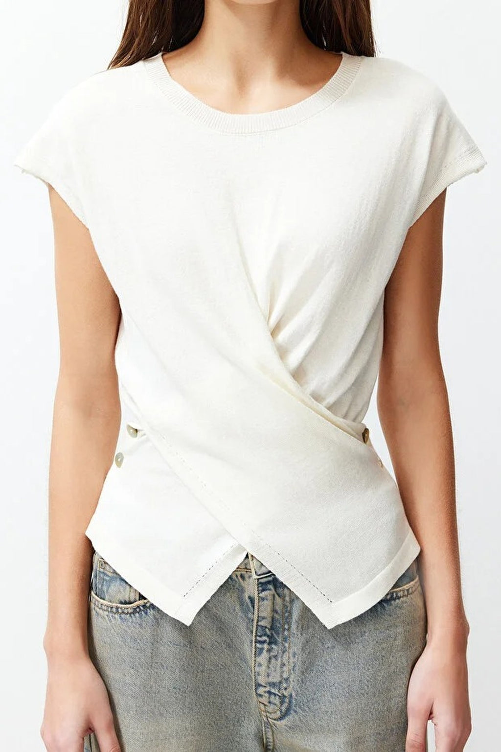 Fitted Crew Neck Short Sleeve Knit Blouse