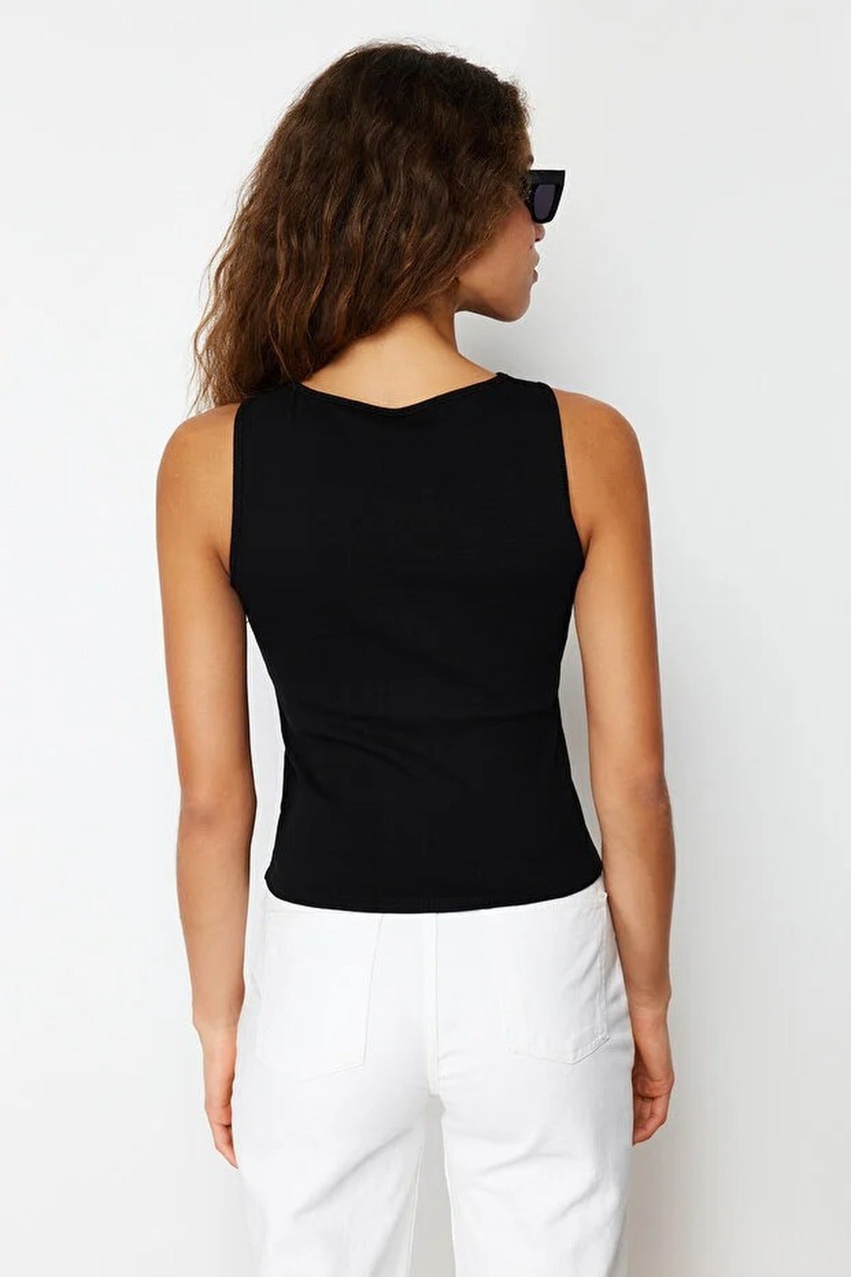 Buttoned Fitted Ribbed Stretch Knit Blouse