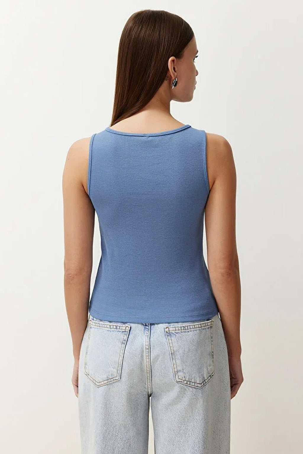 Buttoned Fitted Ribbed Stretch Knit Blouse