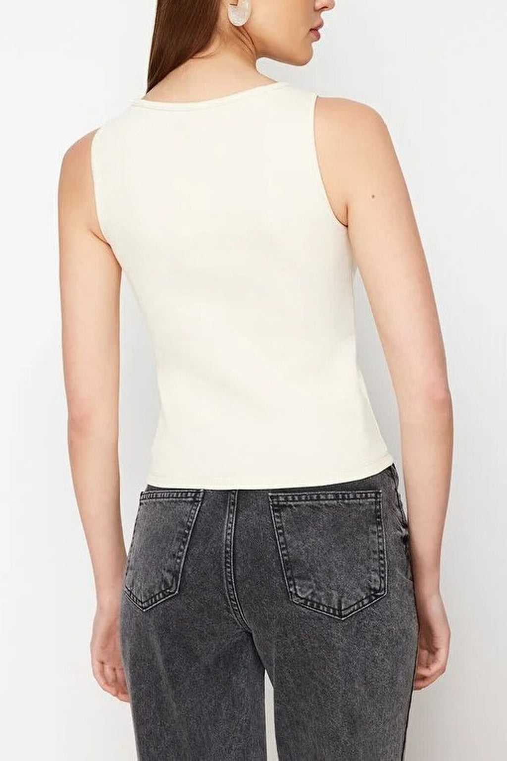 Buttoned Fitted Ribbed Stretch Knit Blouse