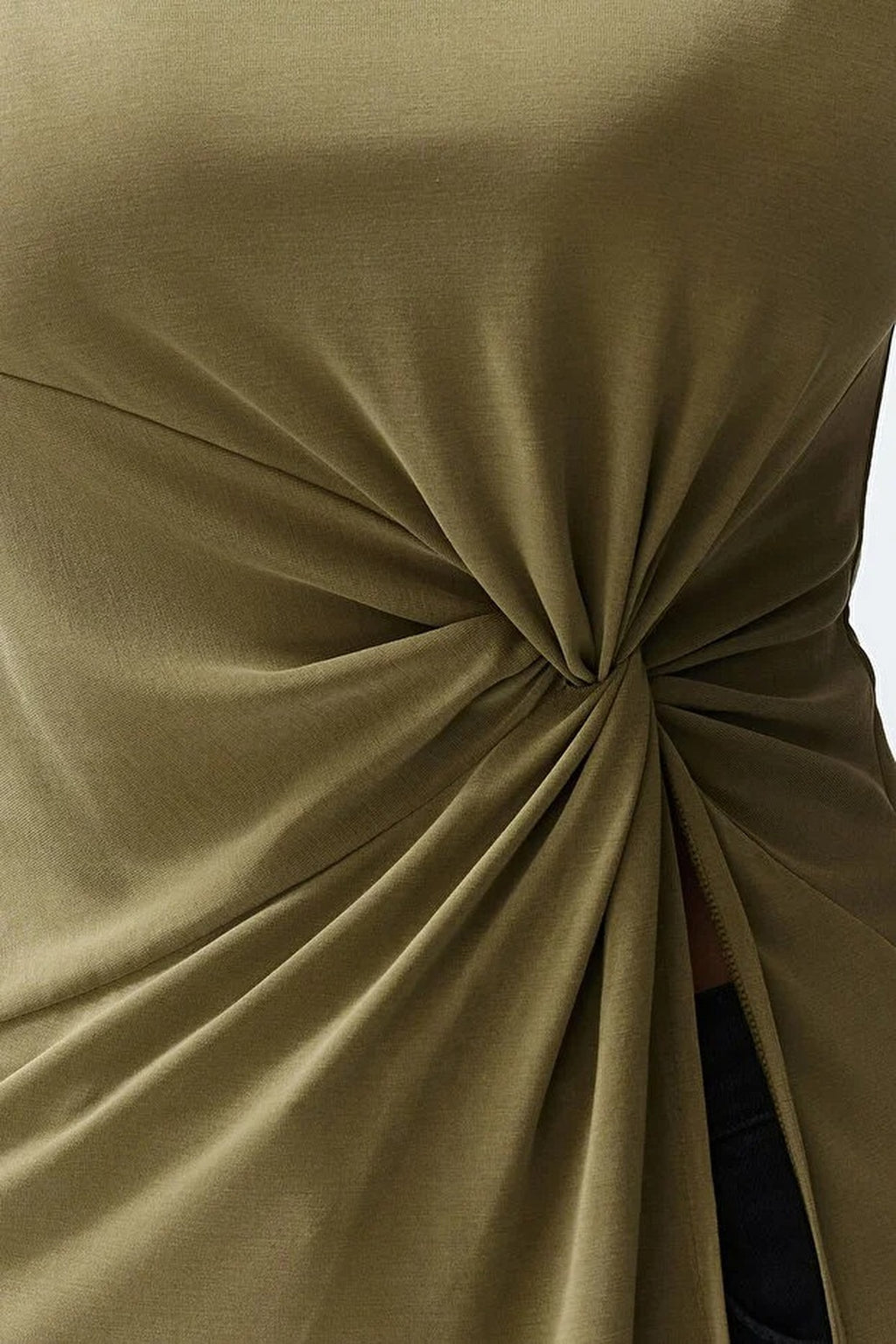 More Sustainable High Neck Ruched Detail Long Sleeve Modal Knit Blouse