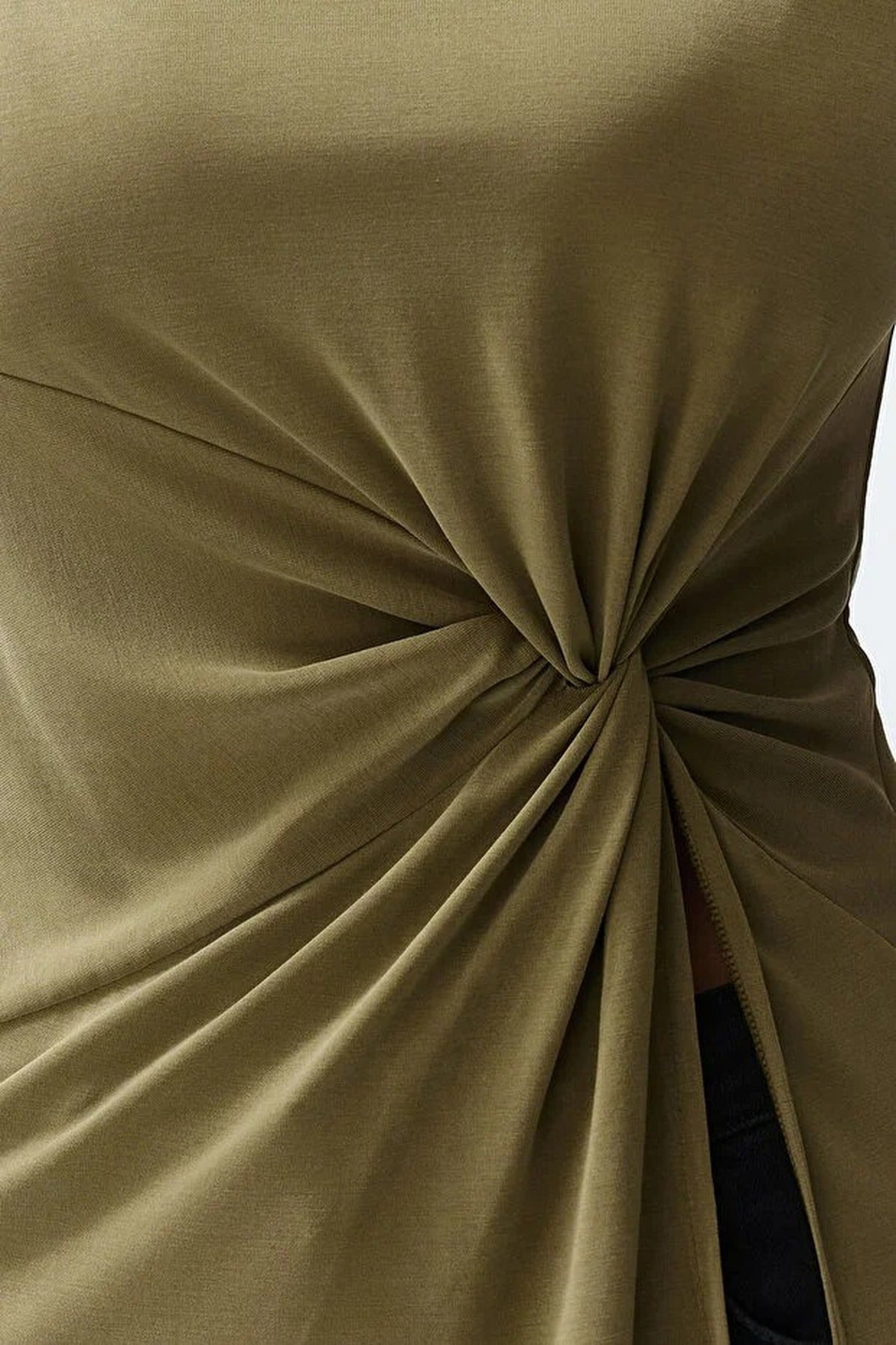 More Sustainable High Neck Ruched Detail Long Sleeve Modal Knit Blouse