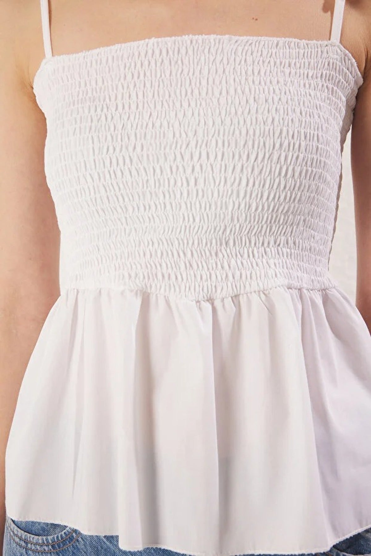 Cotton Fitted Stretch Knit Blouse with Poplin Details