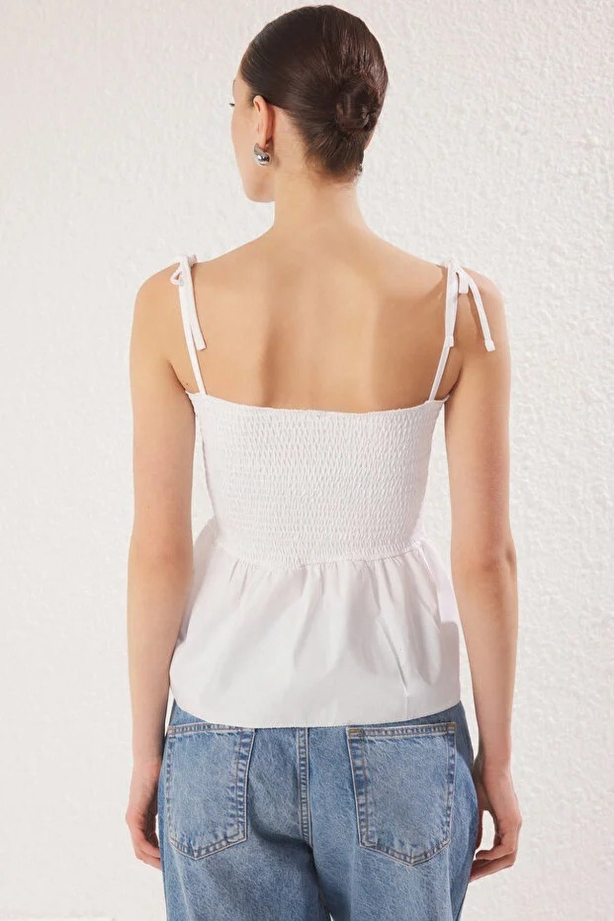 Cotton Fitted Stretch Knit Blouse with Poplin Details