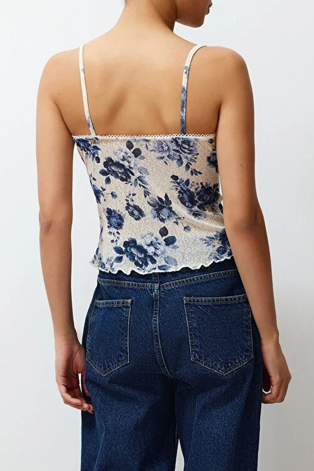 Floral Print Strappy Knitted Blouse