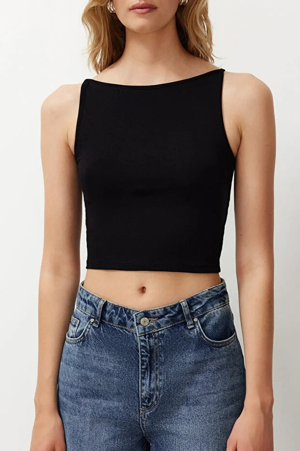 Strapped Fitted Stretch Knit Blouse