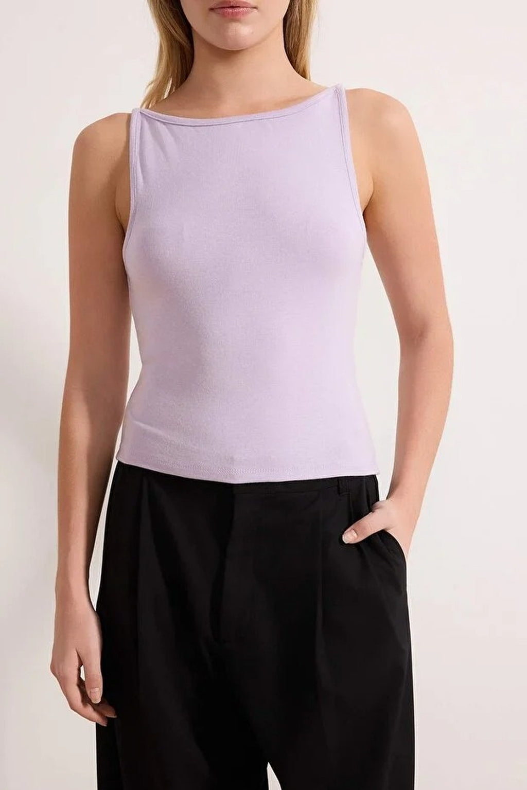 Strapped Fitted Stretch Knit Blouse