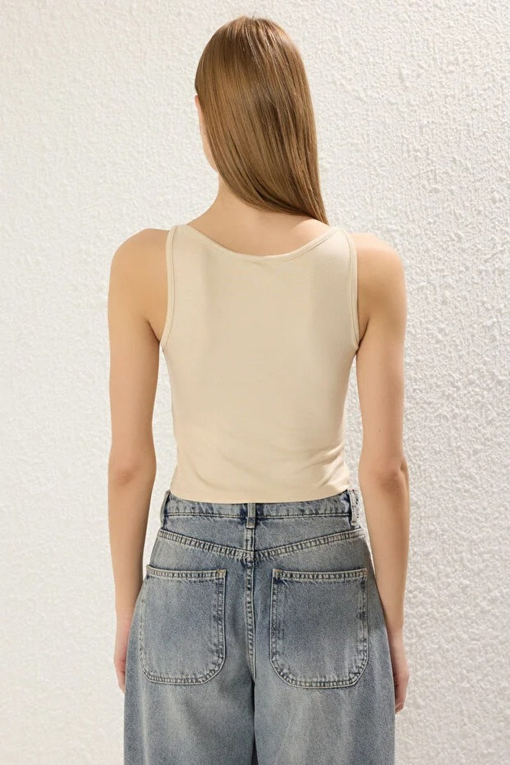 Strapped Fitted Stretch Knit Blouse