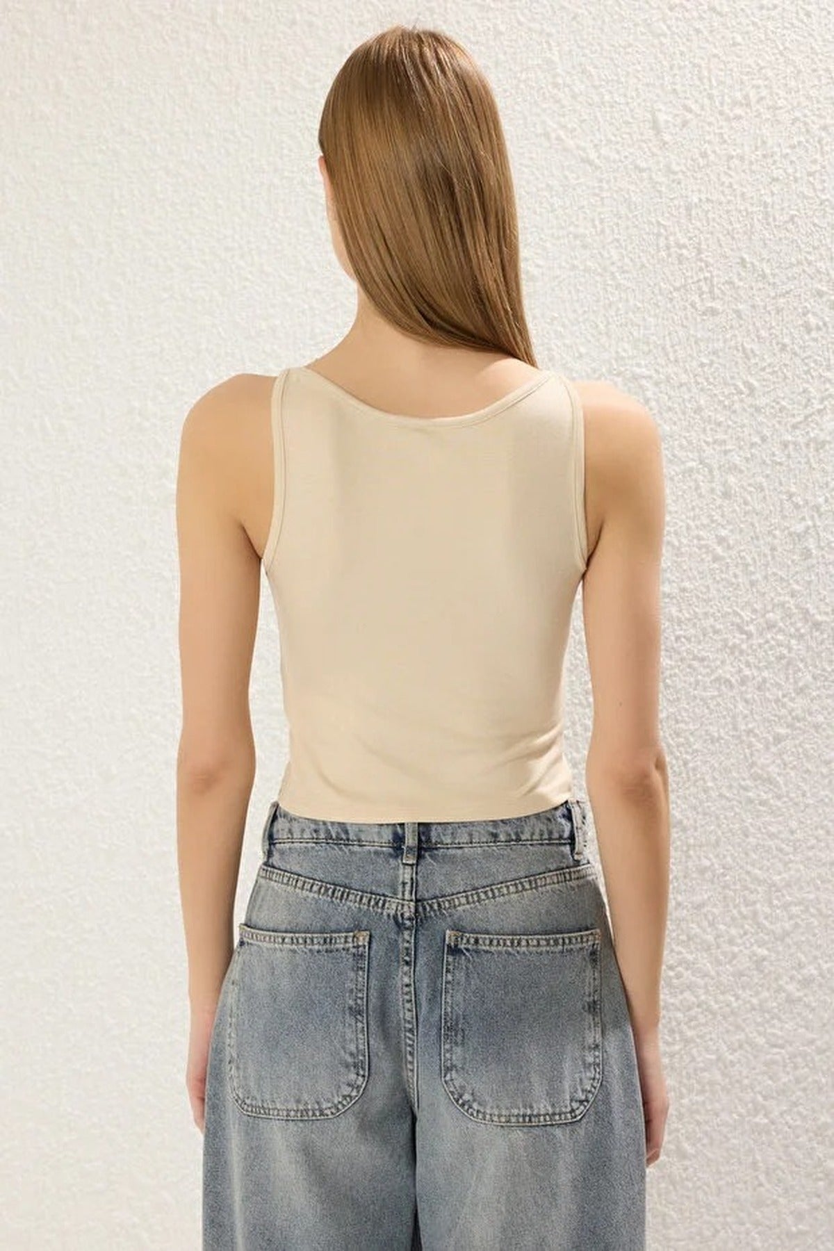 Strapped Fitted Stretch Knit Blouse