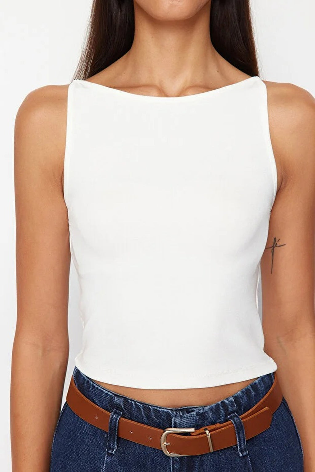Strapped Fitted Stretch Knit Blouse