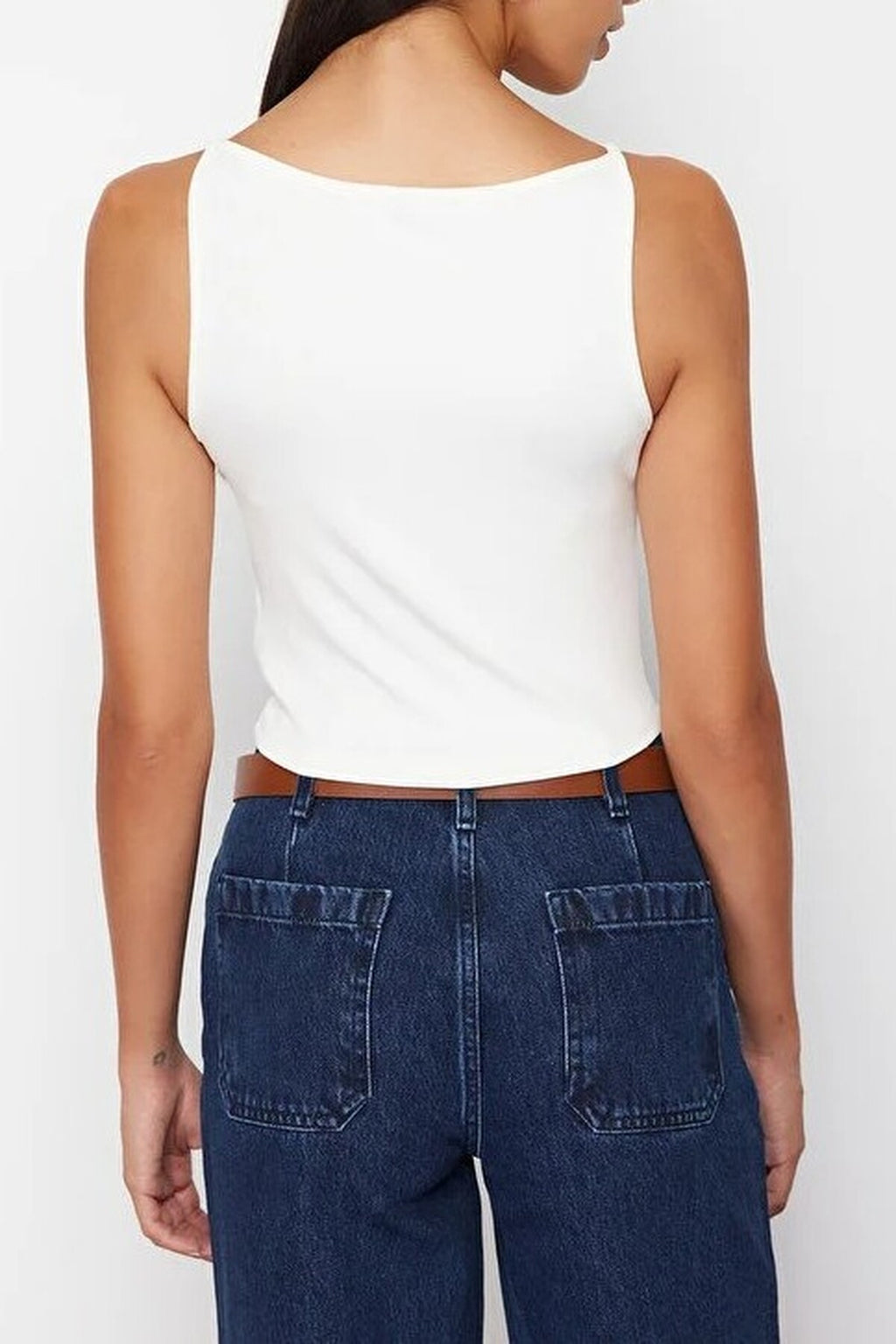 Strapped Fitted Stretch Knit Blouse